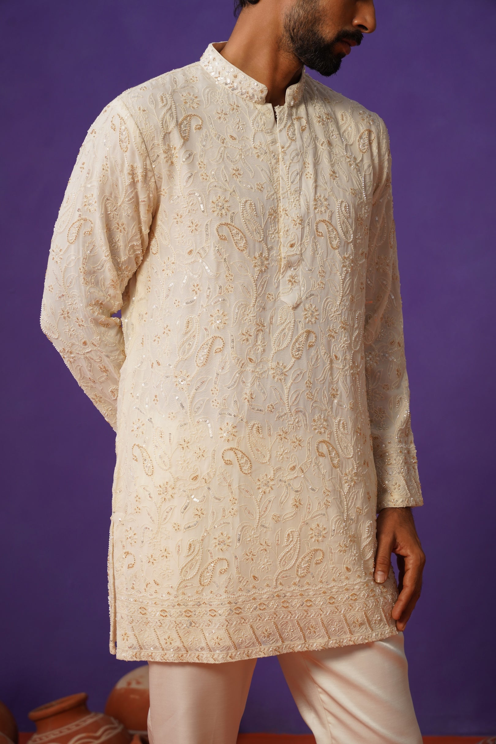 SHEHZAADA IVORY SHORT KURTA SET