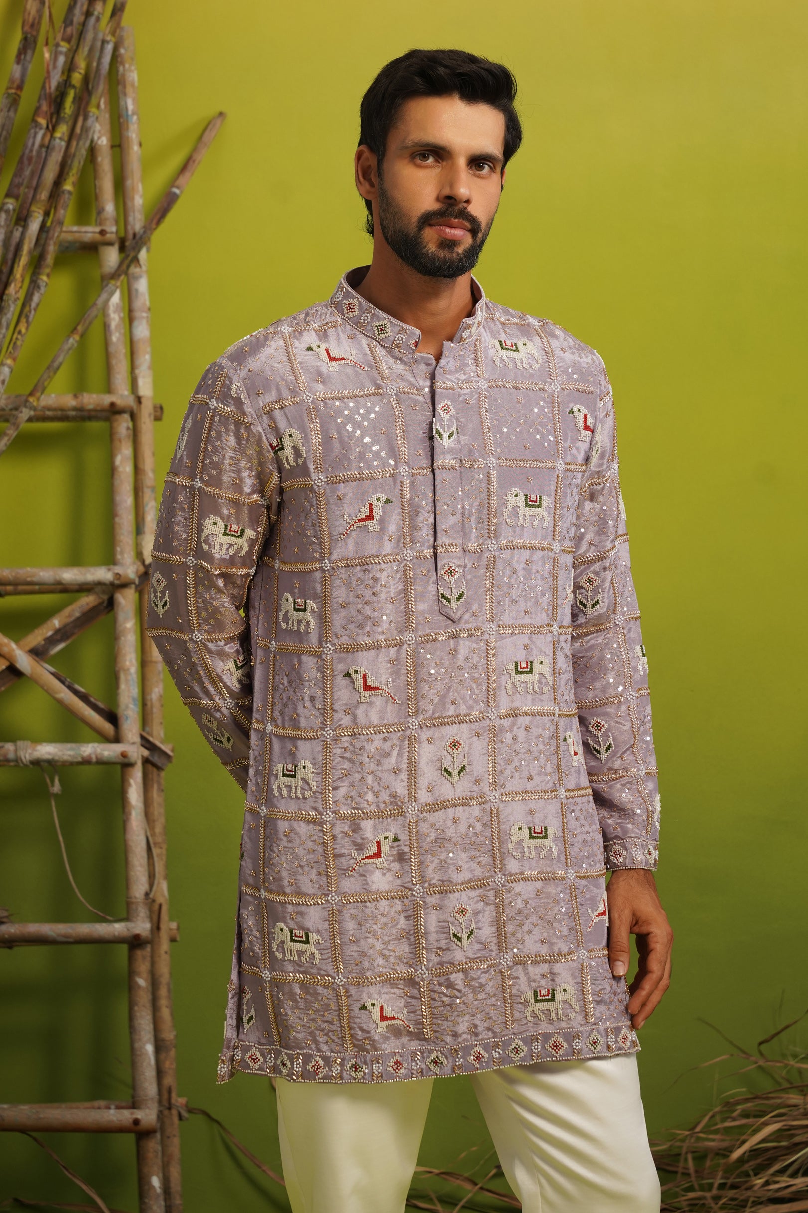 PATOLA LAVENDER SHORT KURTA SET
