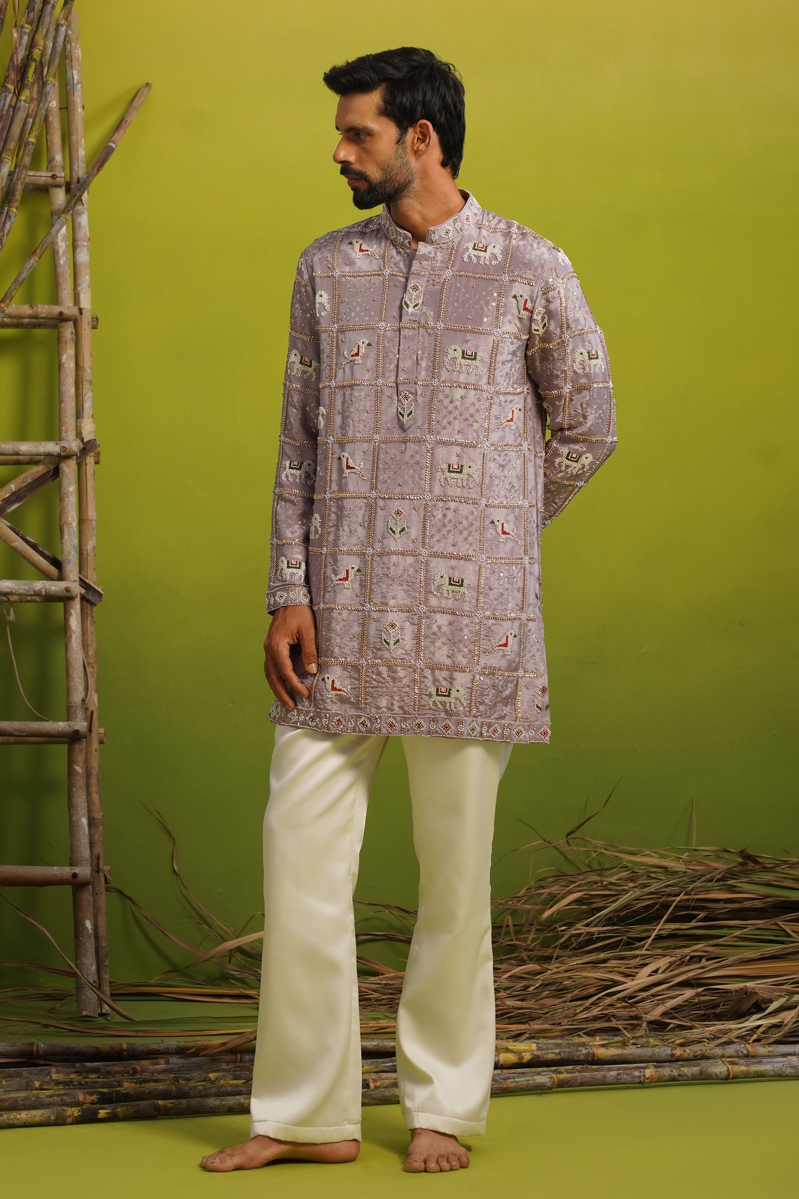 PATOLA LAVENDER SHORT KURTA SET