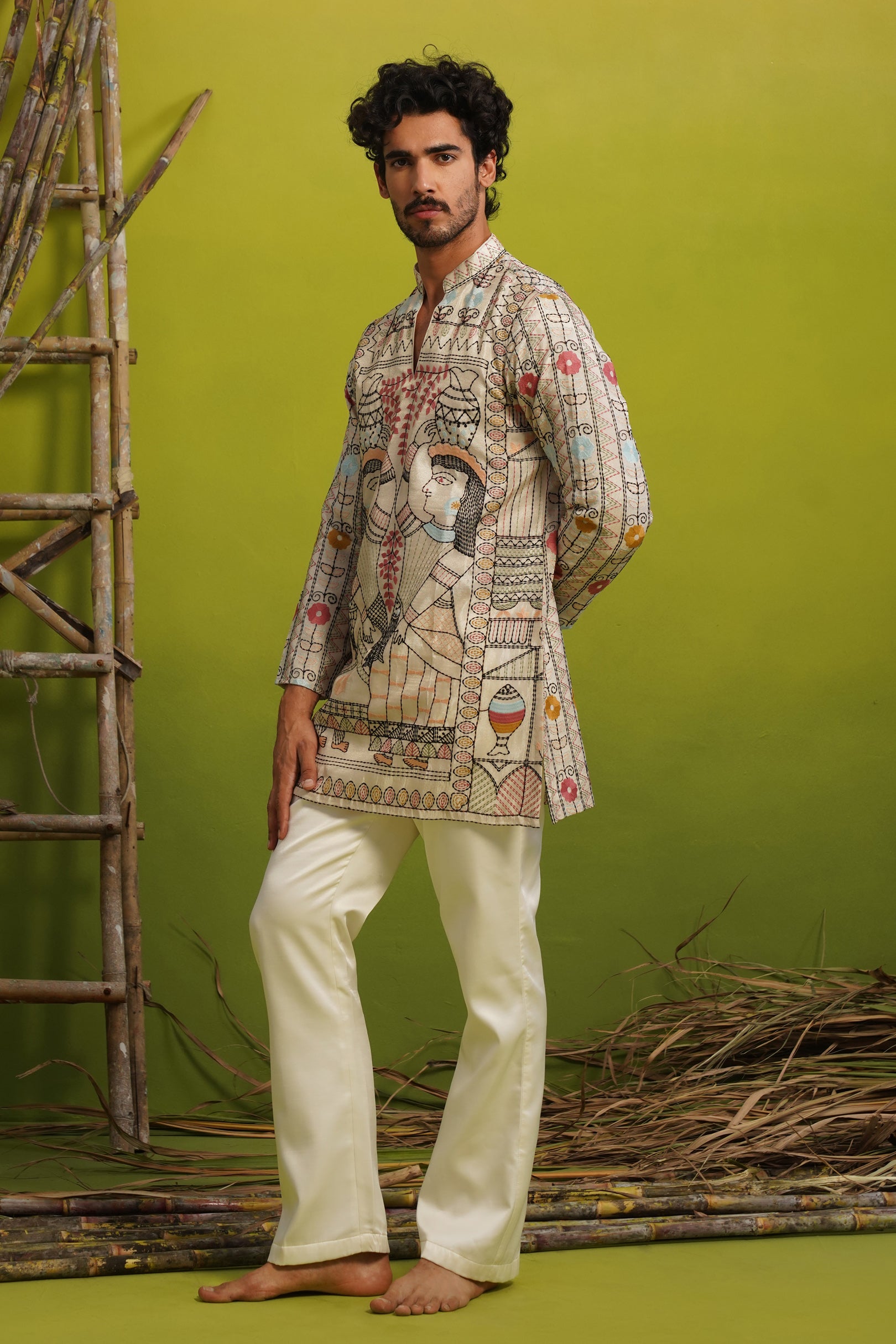 MADHUBAN IVORY SHORT KURTA SET