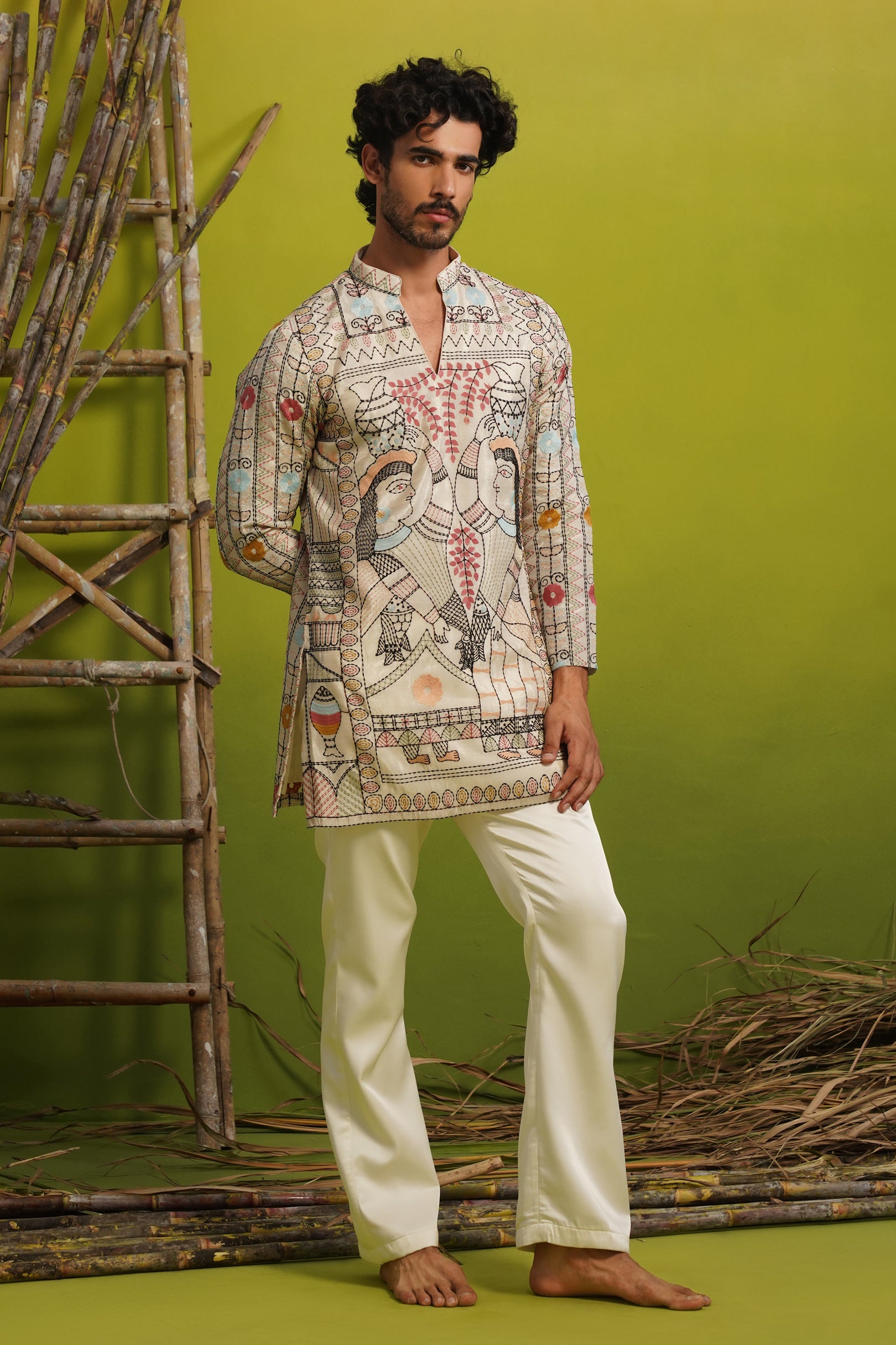 MADHUBAN IVORY SHORT KURTA SET