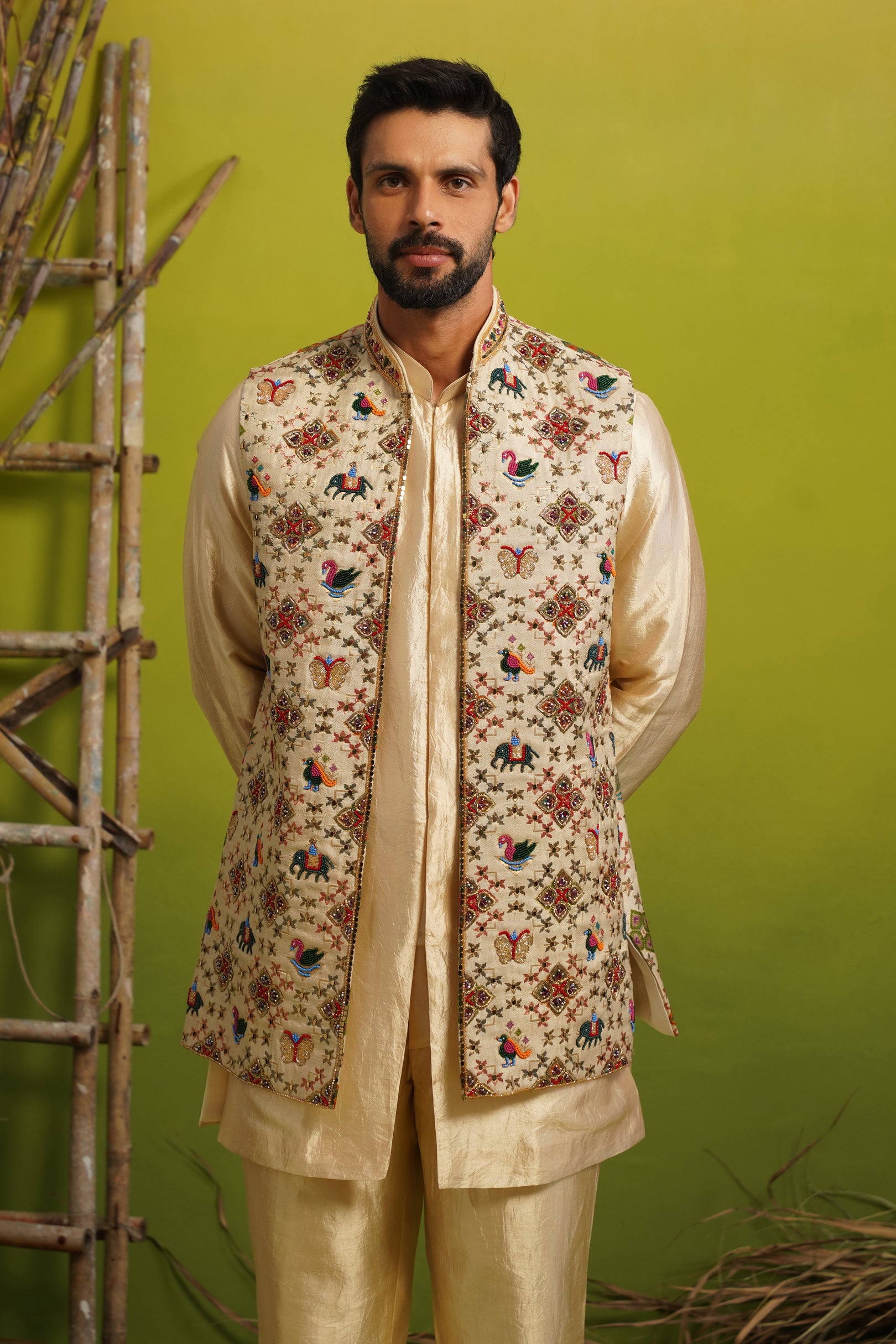 RION GOLDEN SHORT KURTA JACKET SET
