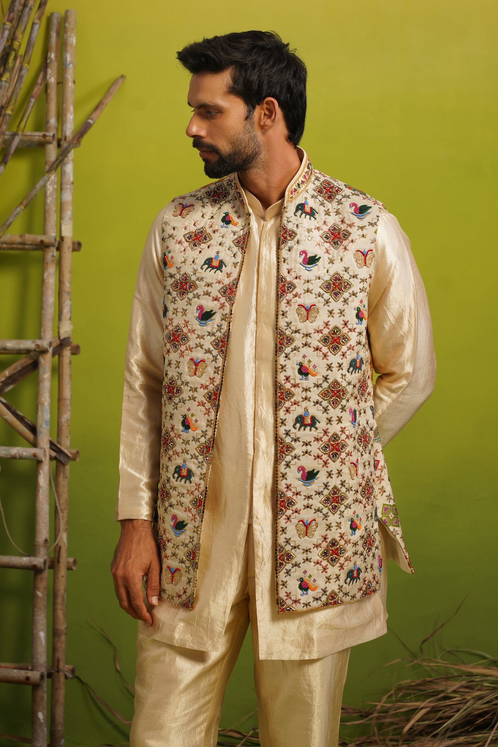 RION GOLDEN SHORT KURTA JACKET SET