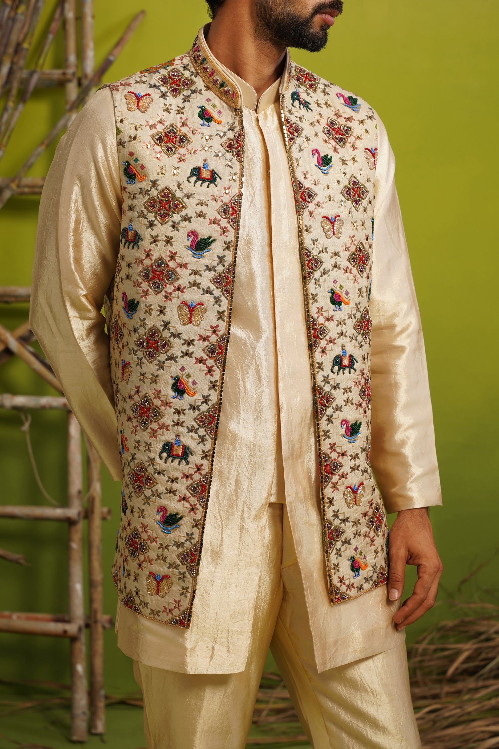 RION GOLDEN SHORT KURTA JACKET SET