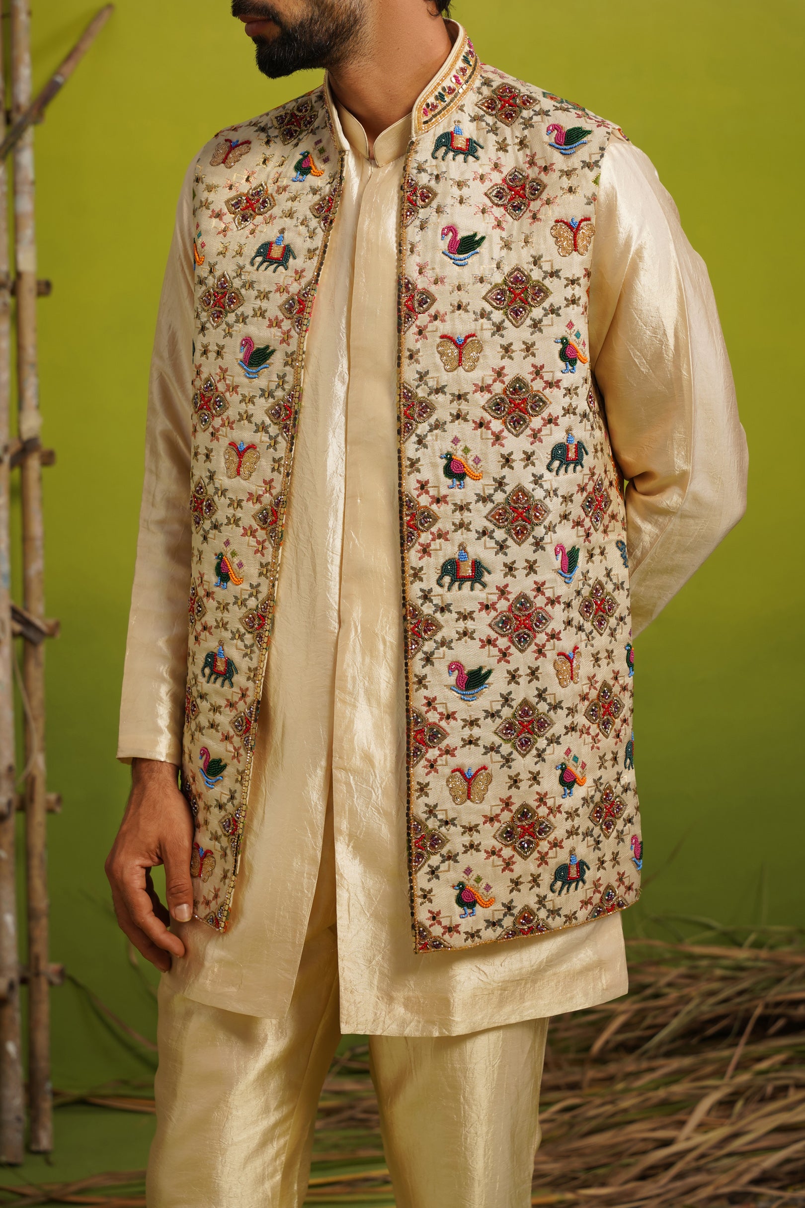 RION GOLDEN SHORT KURTA JACKET SET