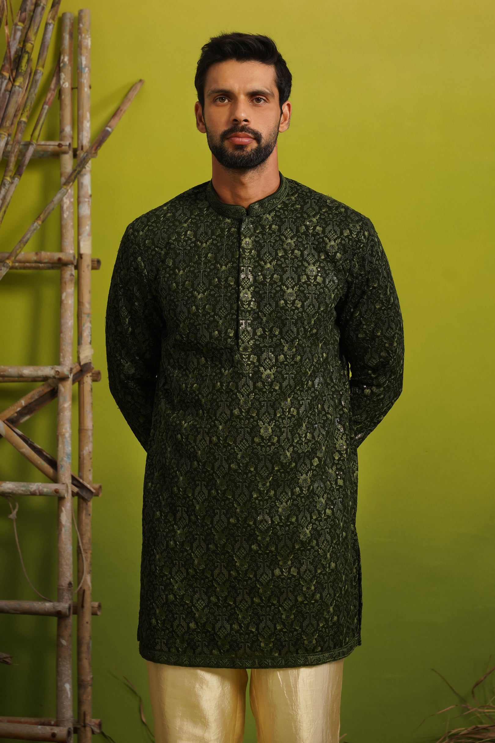 SUKOON BOTTLE GREEN SHORT KURTA SET