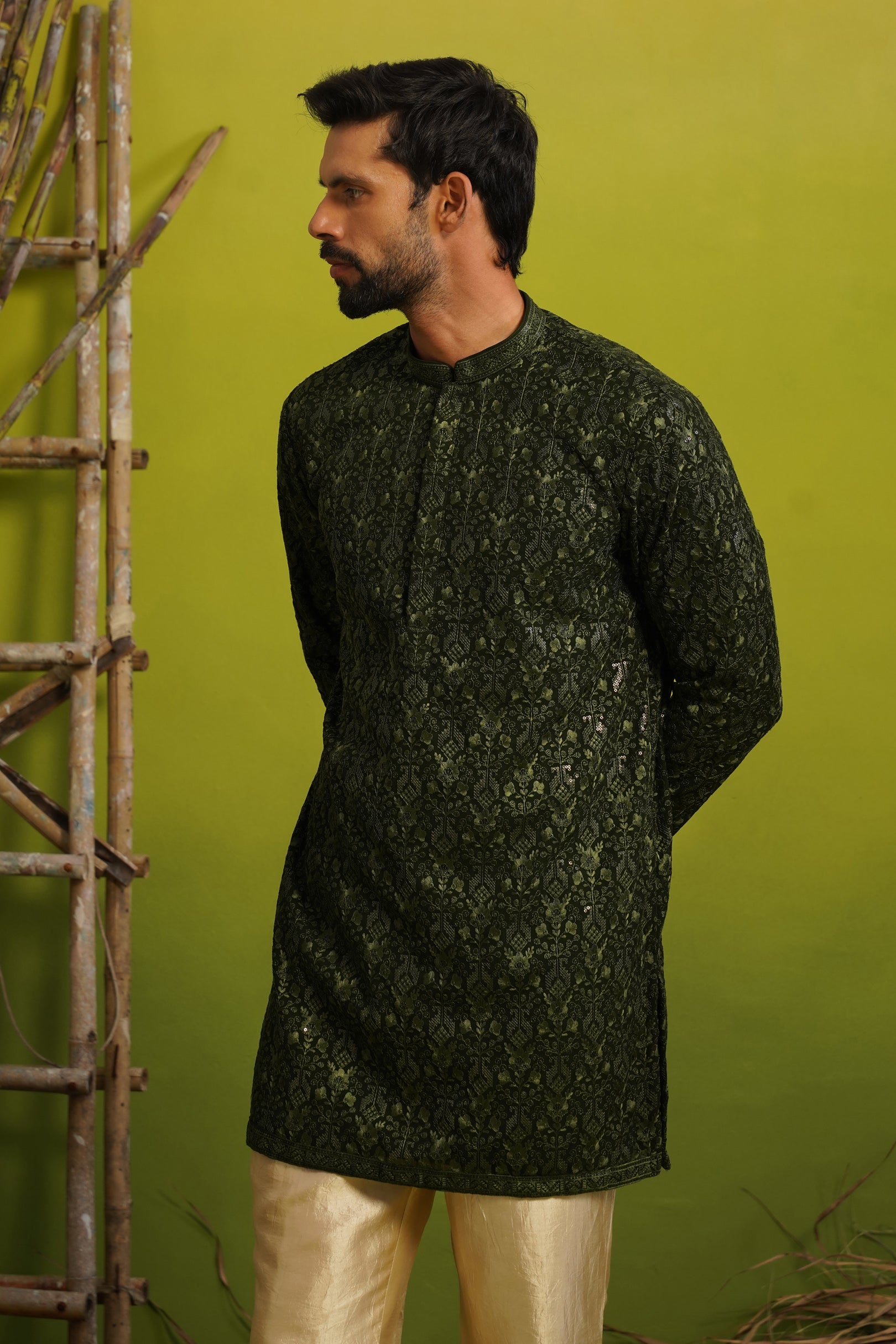 SUKOON BOTTLE GREEN SHORT KURTA SET