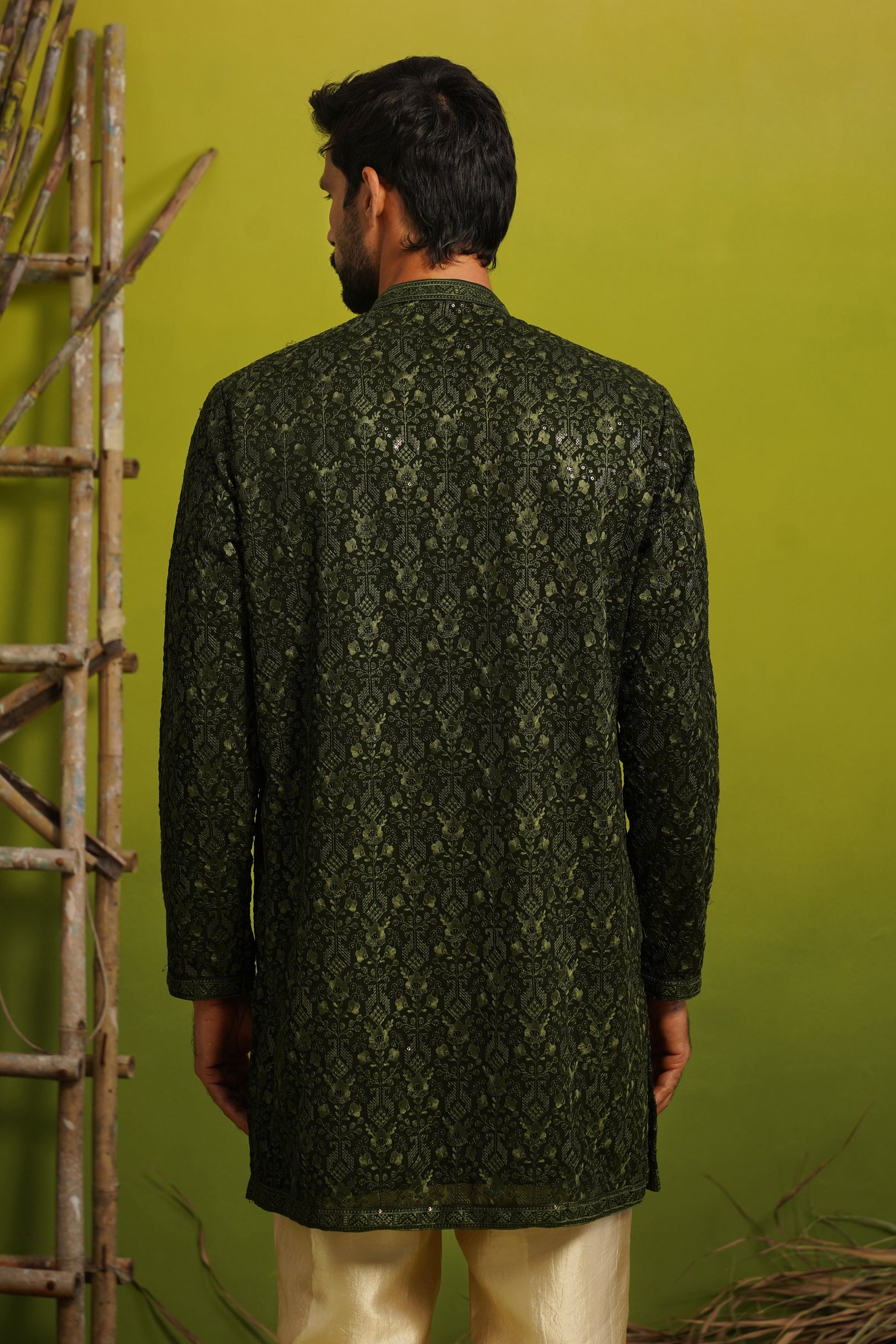 SUKOON BOTTLE GREEN SHORT KURTA SET