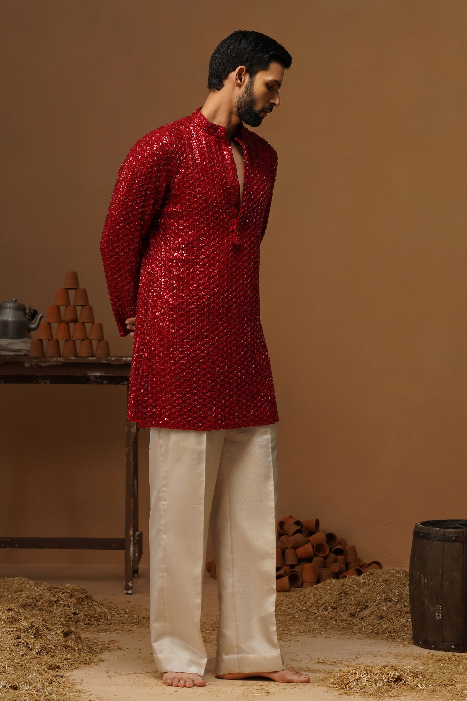 VED RED SHORT KURTA SET