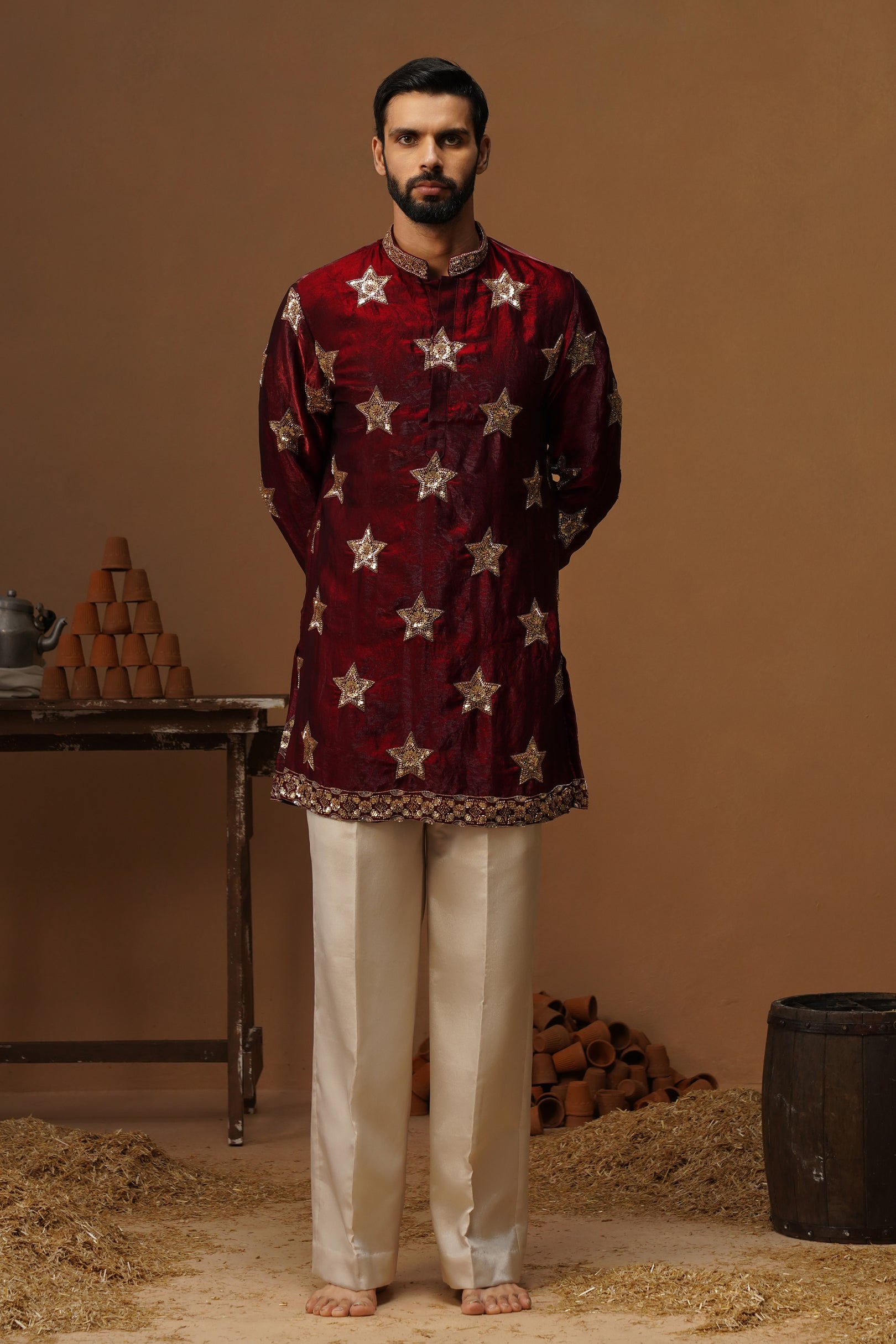 STAR MAROON SHORT KURTA SET