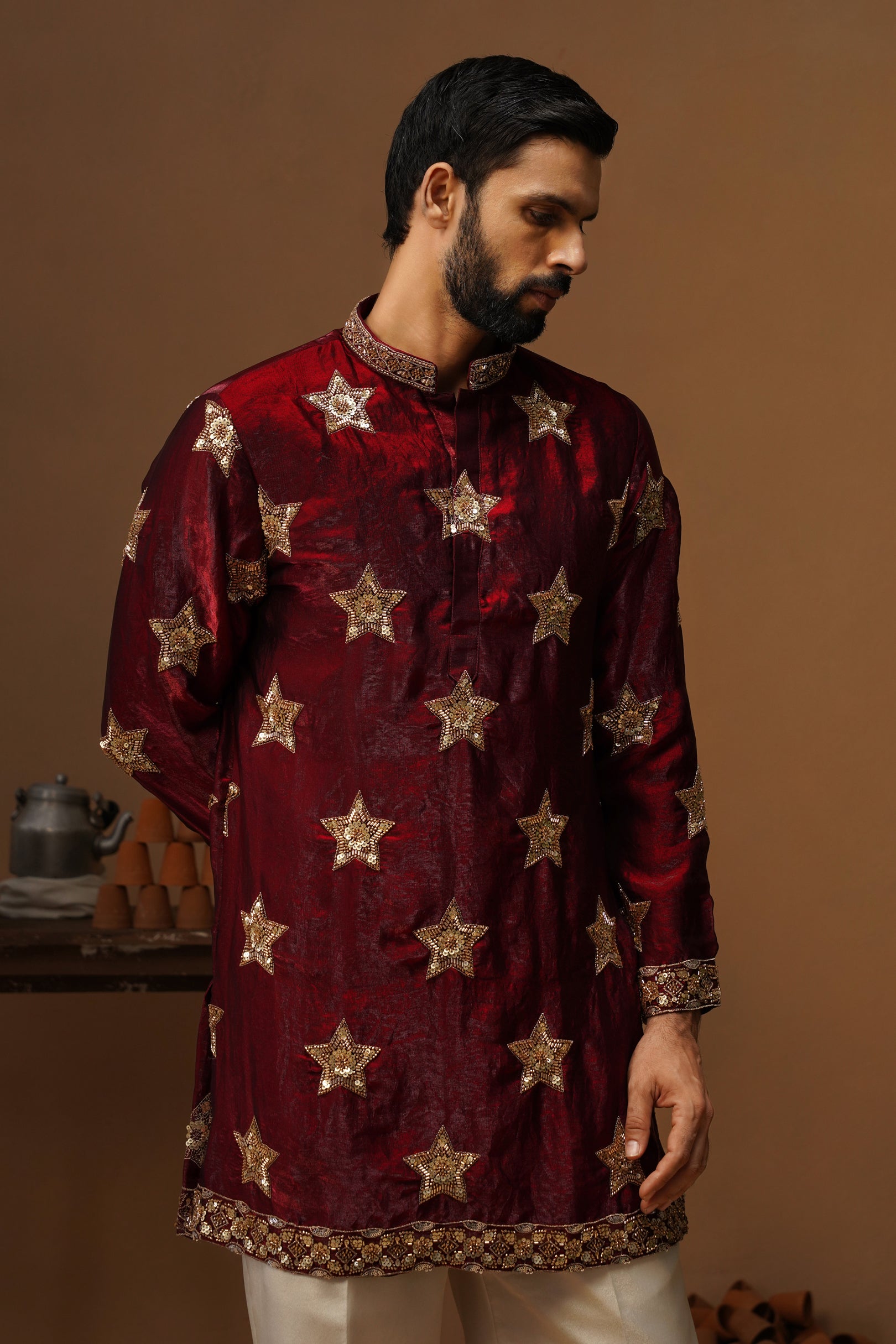 STAR MAROON SHORT KURTA SET