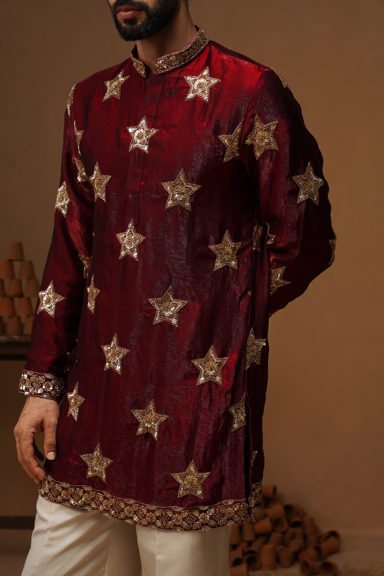 STAR MAROON SHORT KURTA SET
