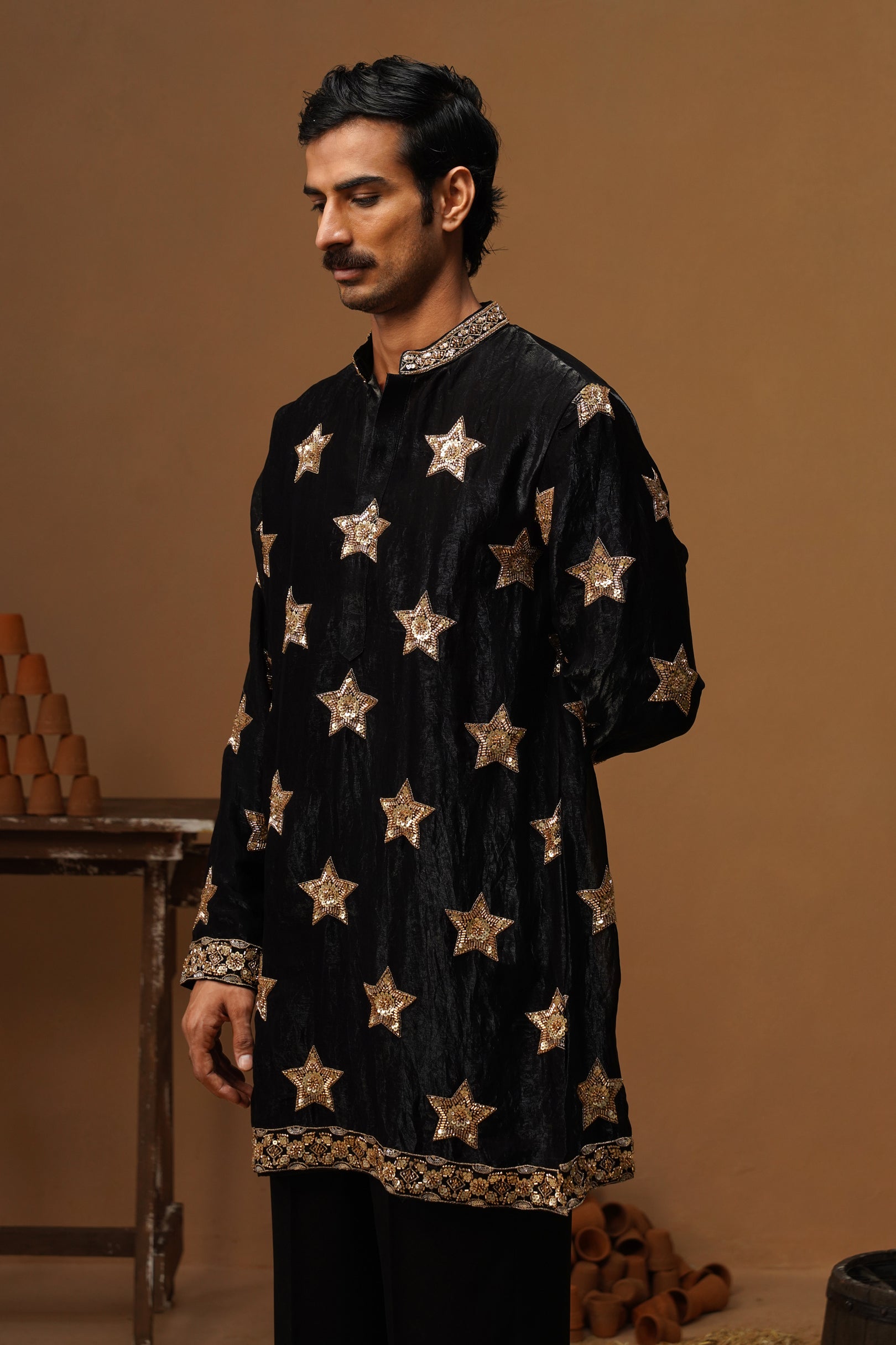 STAR BLACK SHORT KURTA SET