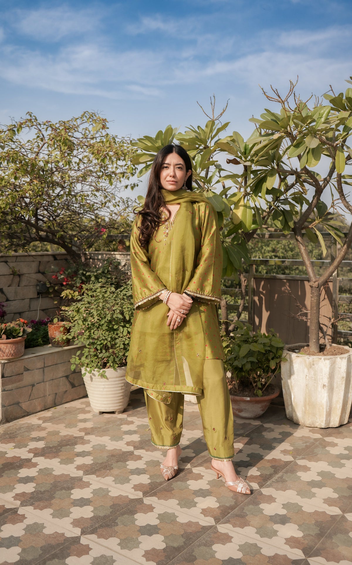 Mehndi Green Bandhani Set