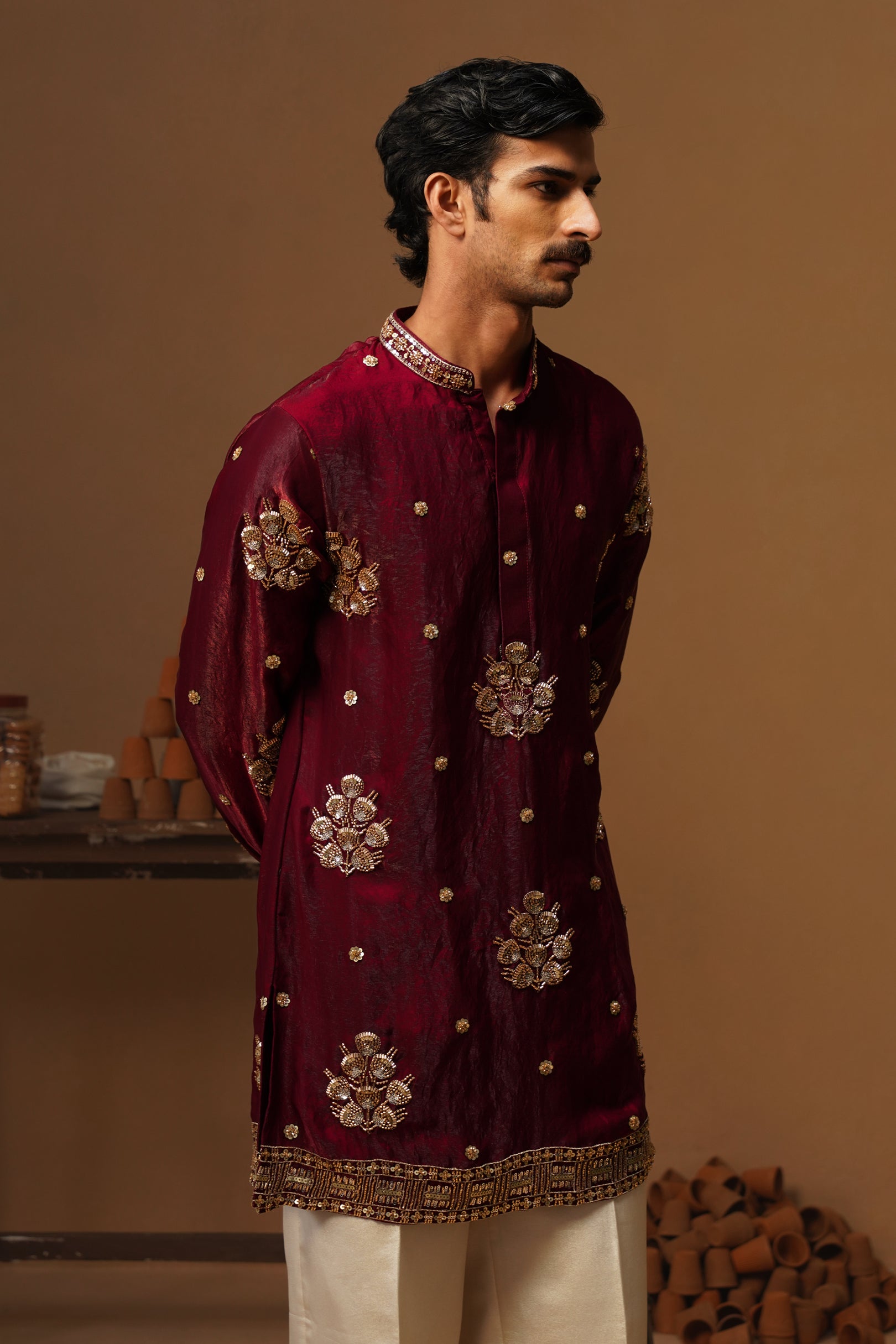 TAJ WINE SHORT KURTA SET