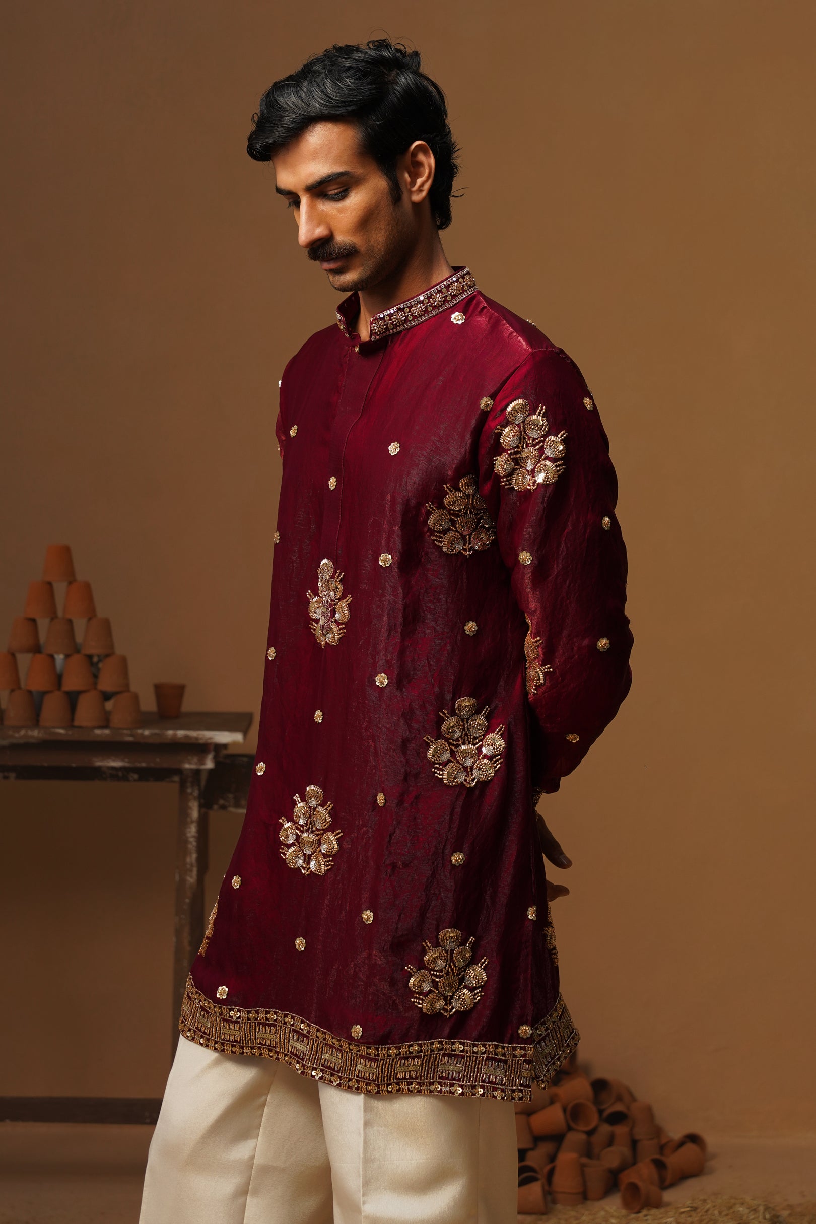 TAJ WINE SHORT KURTA SET