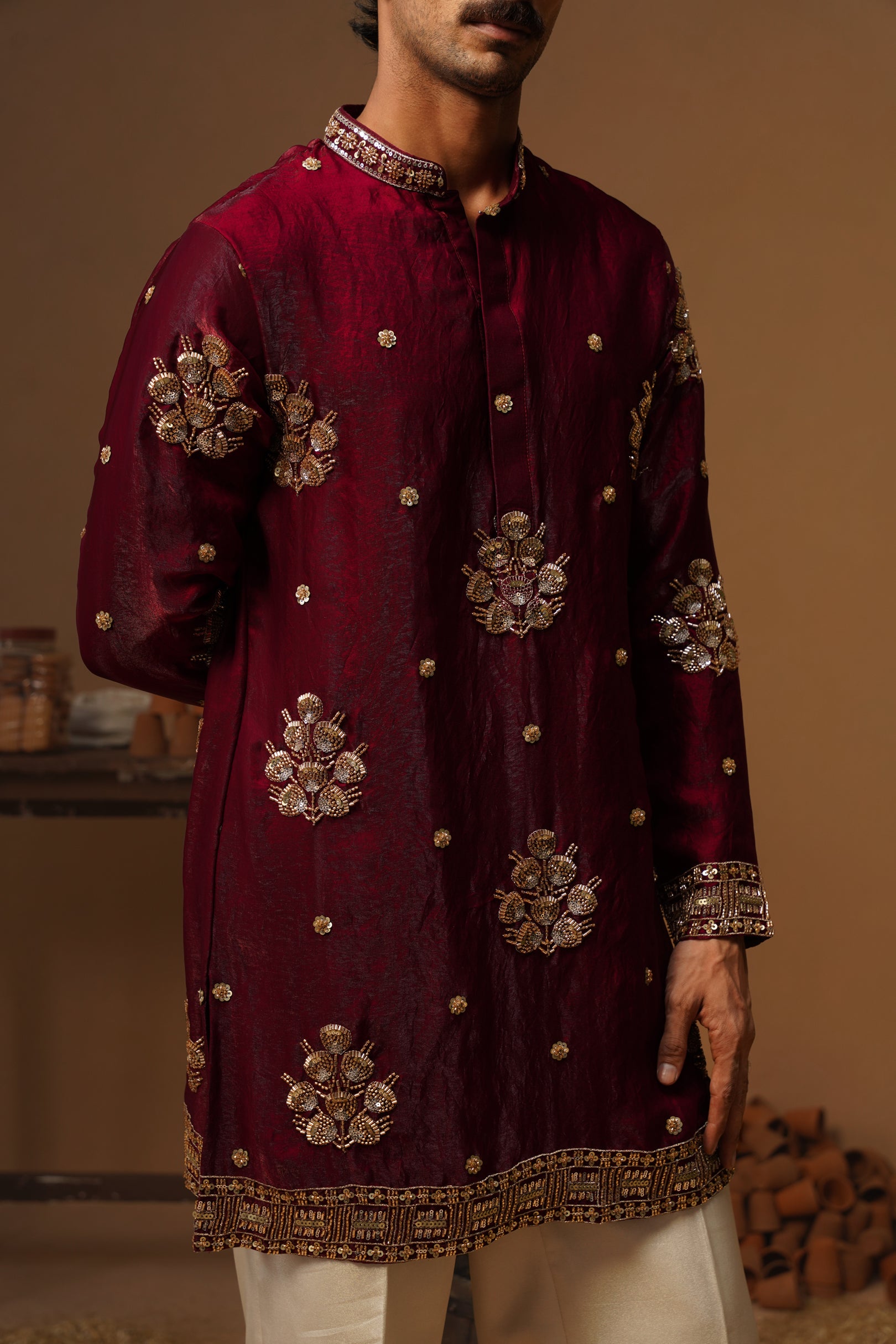 TAJ WINE SHORT KURTA SET