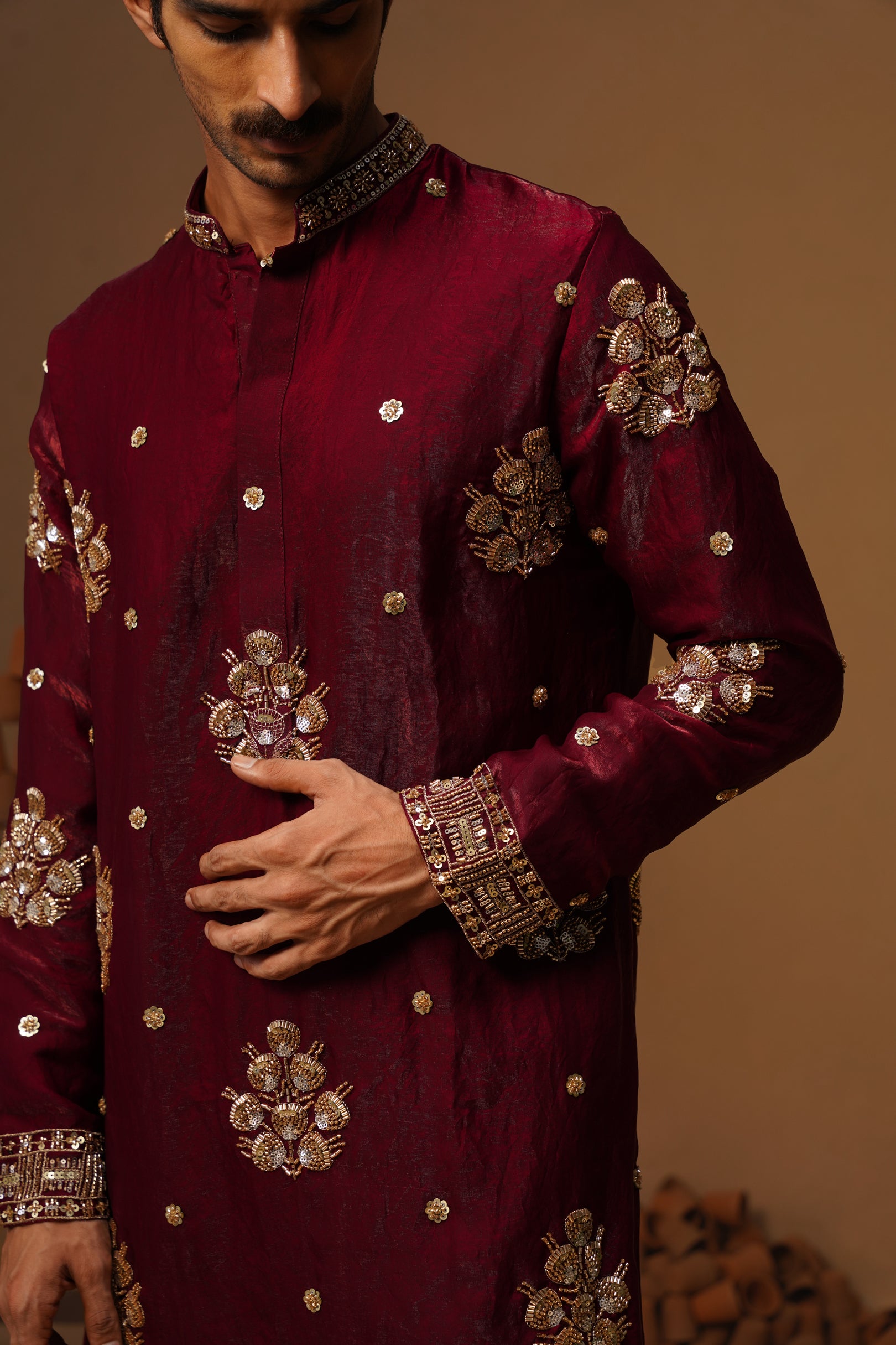 TAJ WINE SHORT KURTA SET