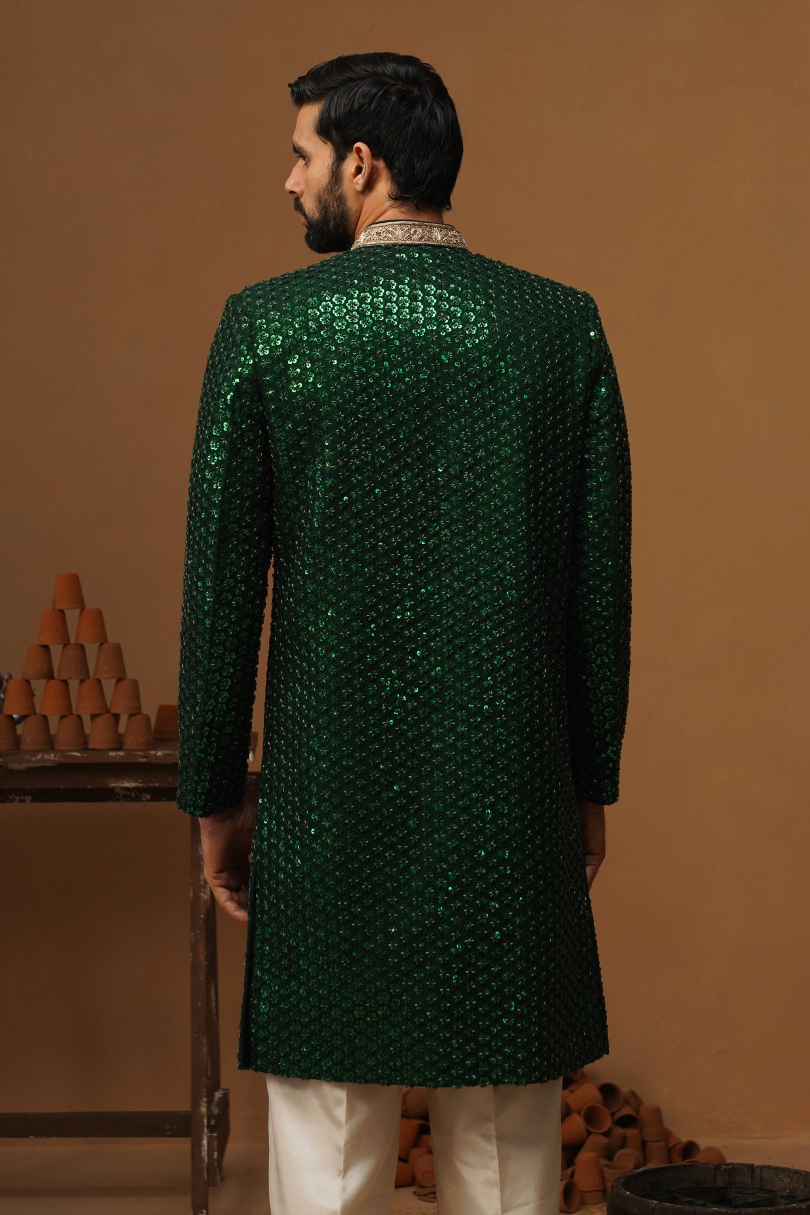 HUMSAFAR BOTTLE GREEN INDO - WESTERN SET