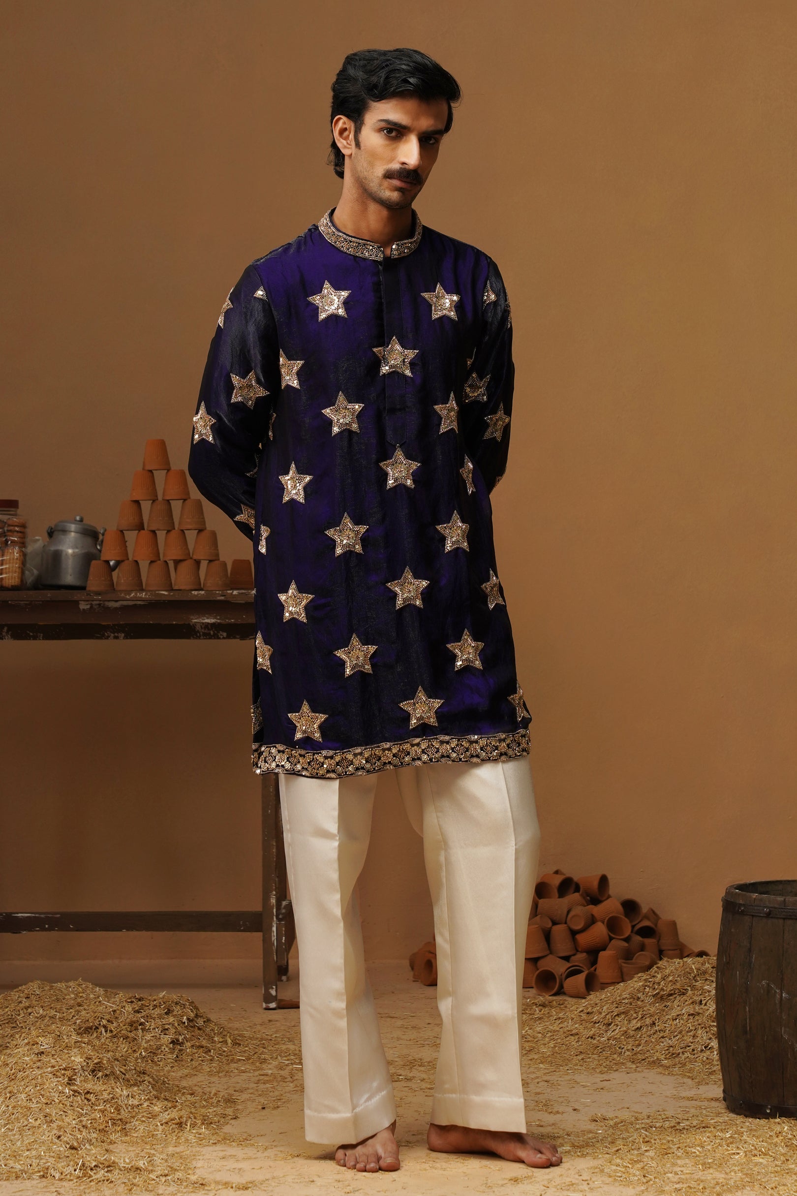 STAR NAVY BLUE SHORT KURTA SET