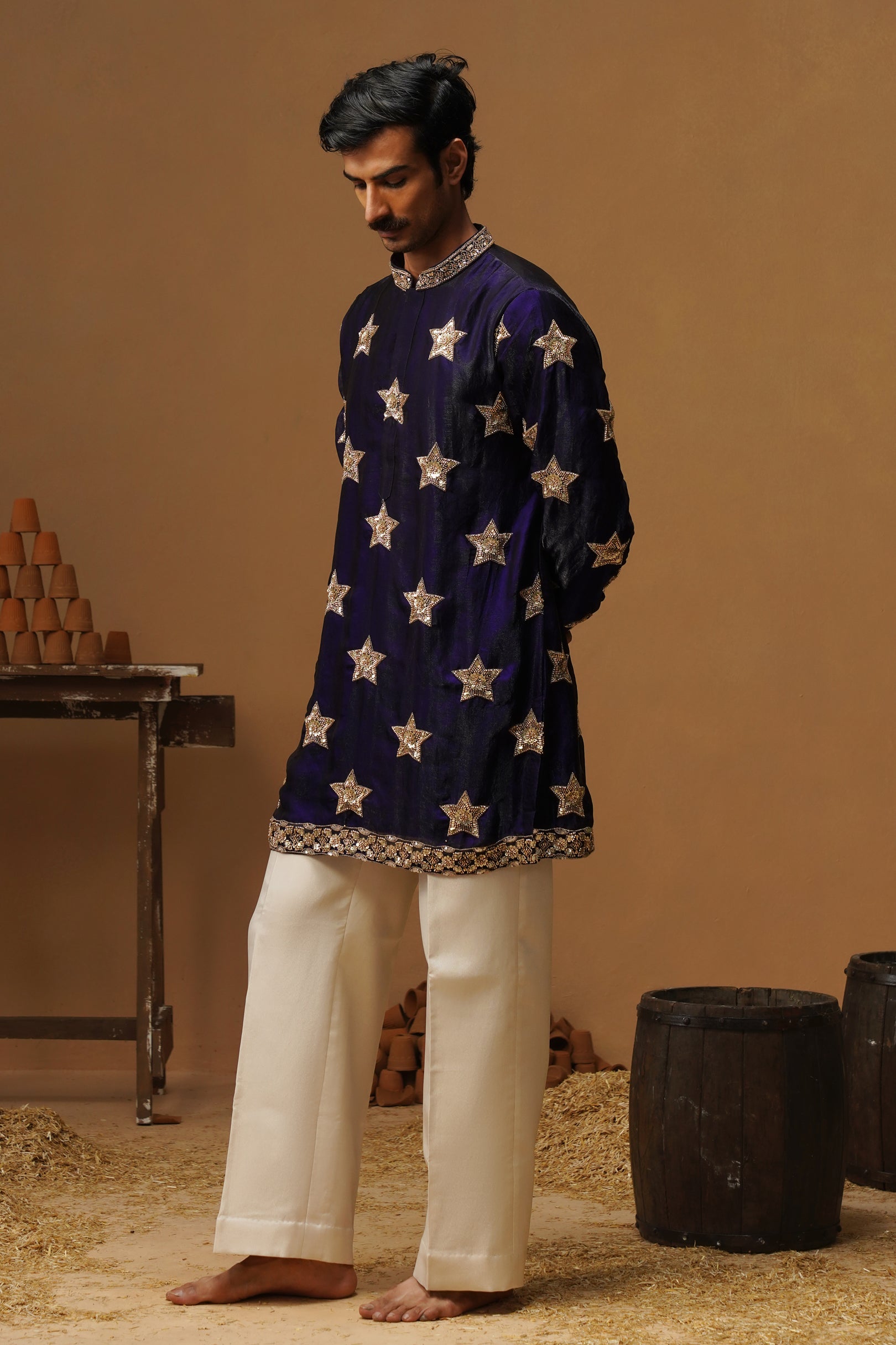 STAR NAVY BLUE SHORT KURTA SET