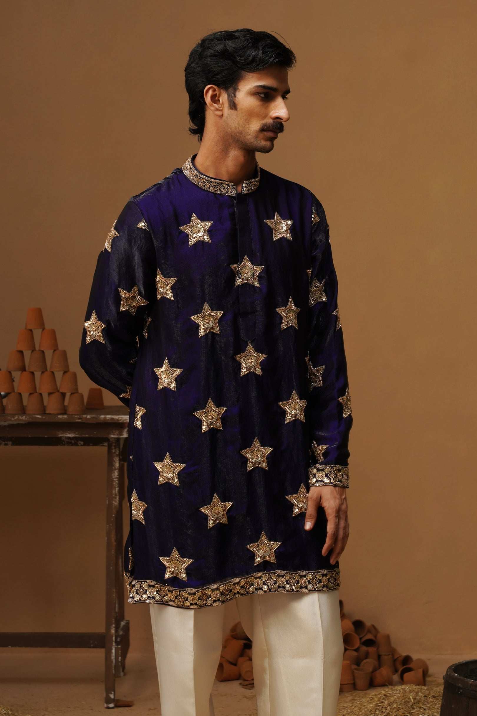 STAR NAVY BLUE SHORT KURTA SET