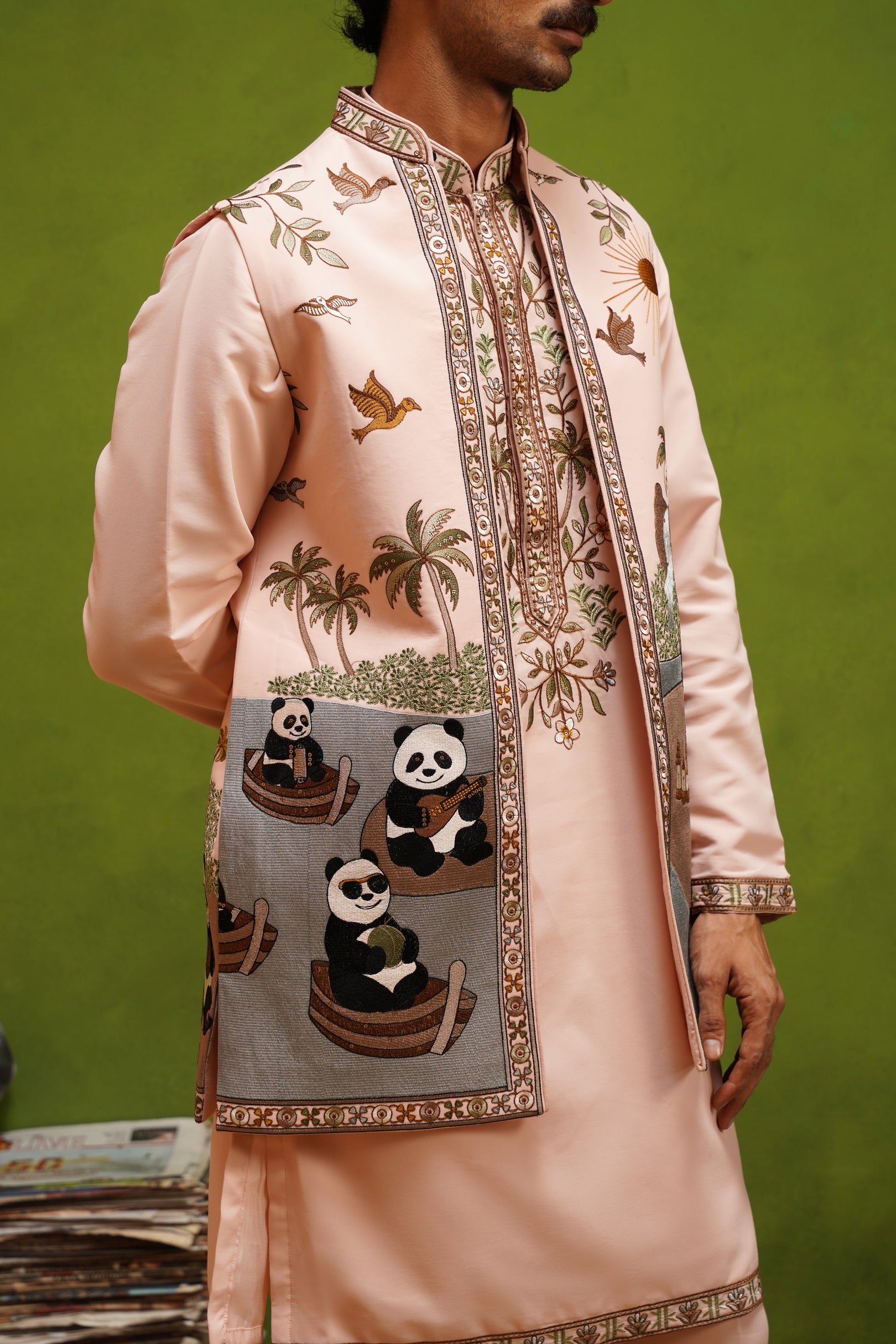 PANDA PINK KURTA JACKET SET