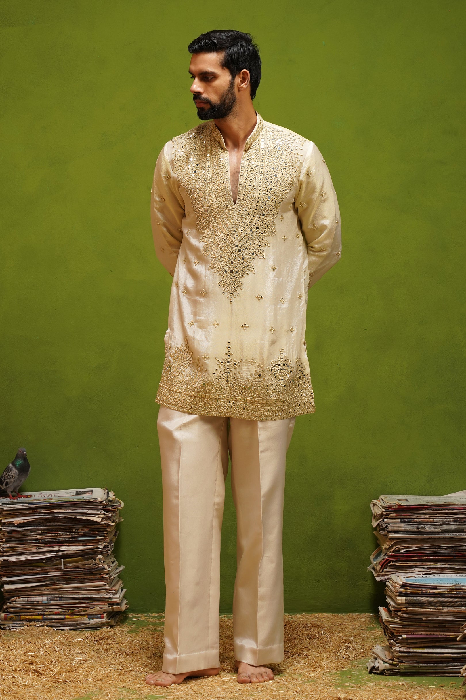 ARYA BEIGE V NECK SHORT KURTA SET
