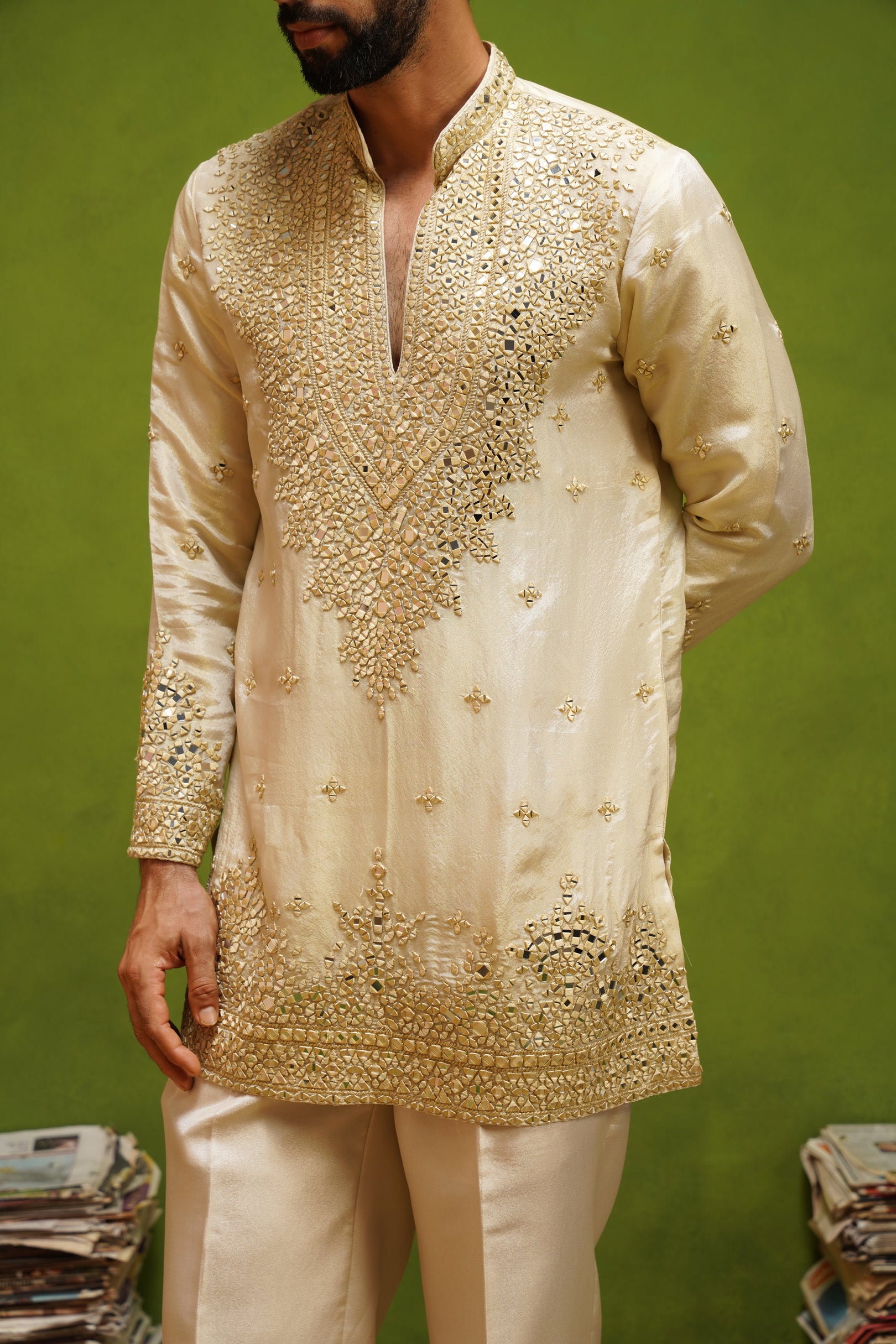 ARYA BEIGE V NECK SHORT KURTA SET