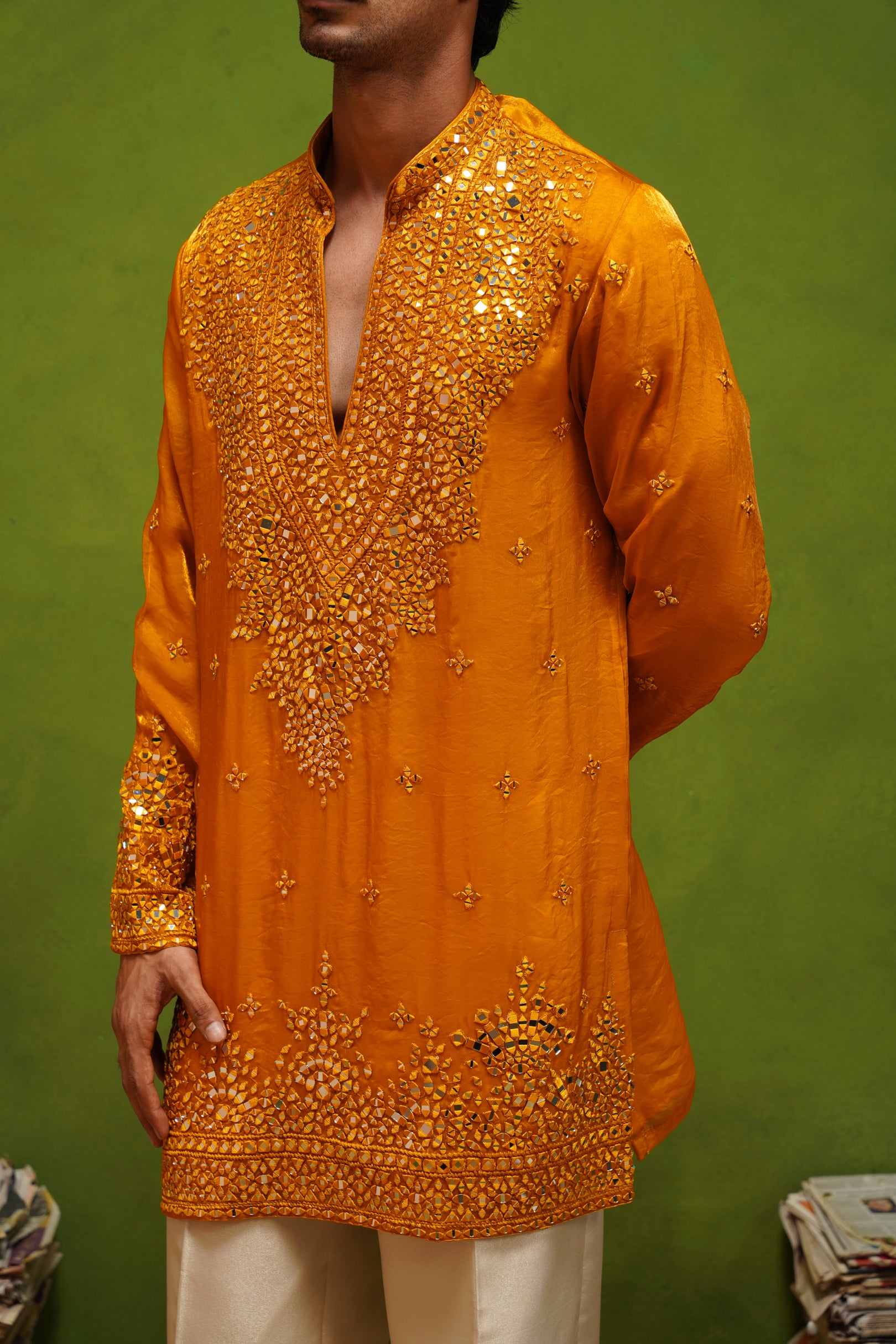 ARYA YELLOW V NECK SHORT KURTA SET