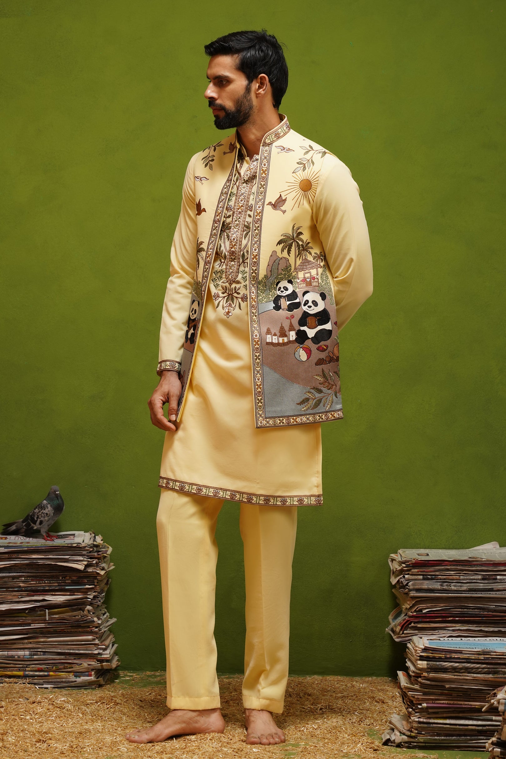 PANDA YELLOW KURTA JACKET SET
