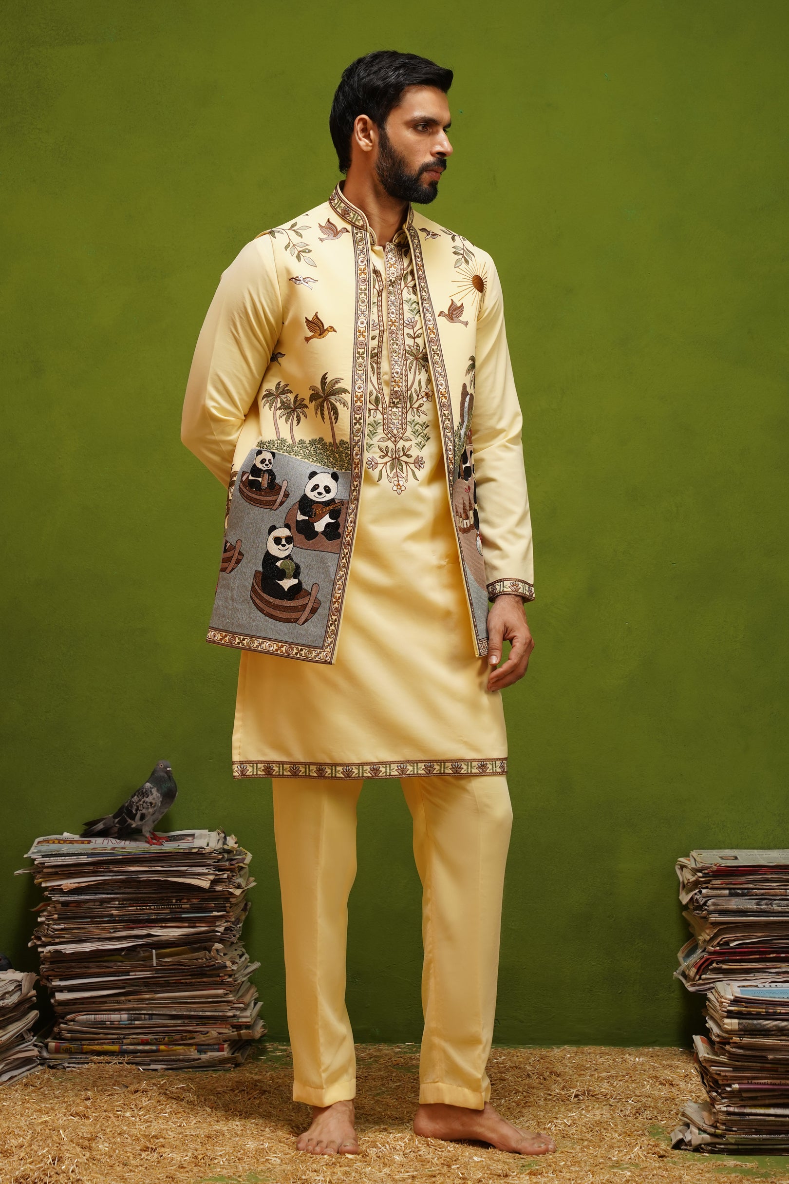 PANDA YELLOW KURTA JACKET SET