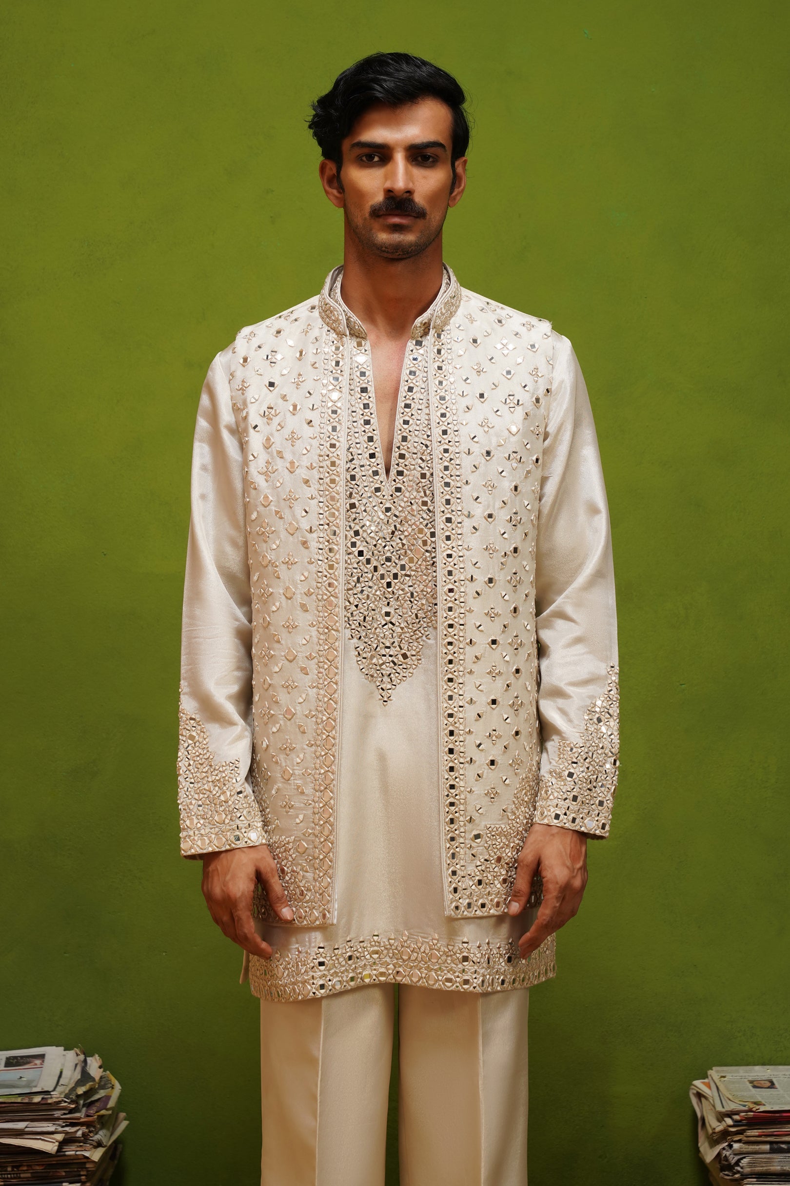 AZEEL IVORY SHORT KURTA JACKET SET