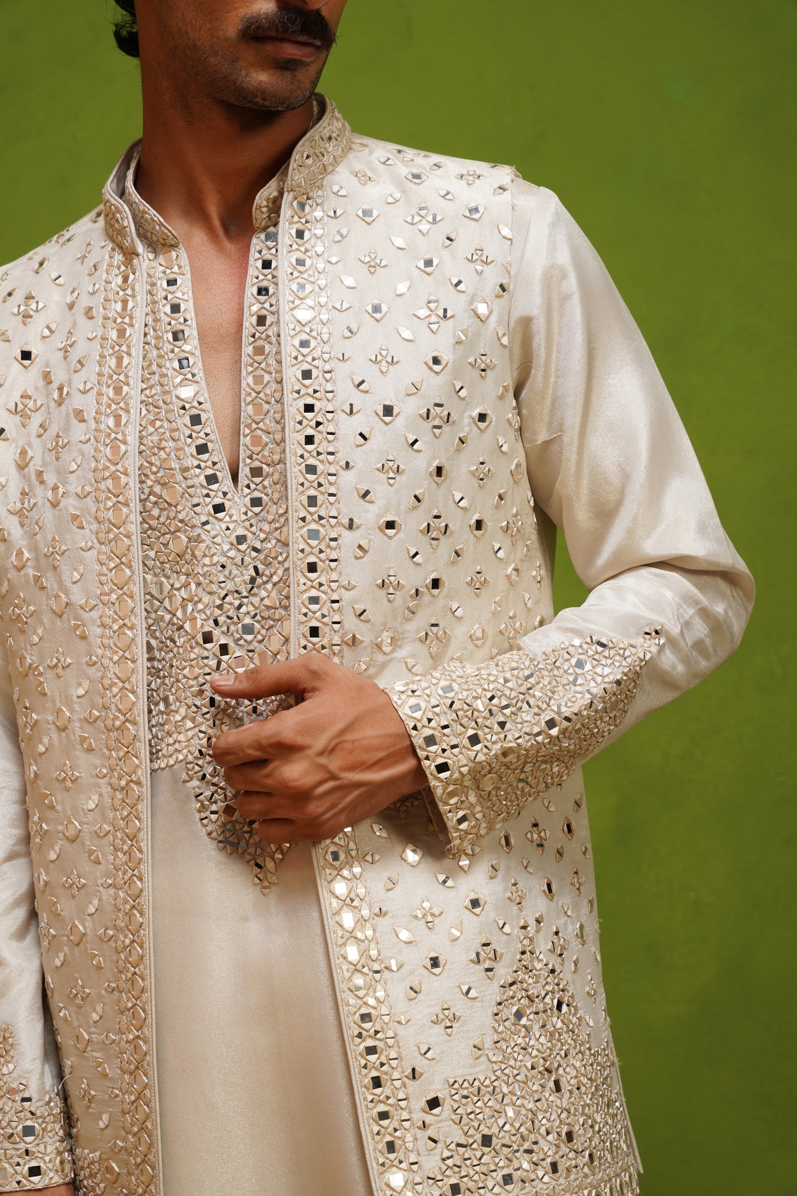 AZEEL IVORY SHORT KURTA JACKET SET