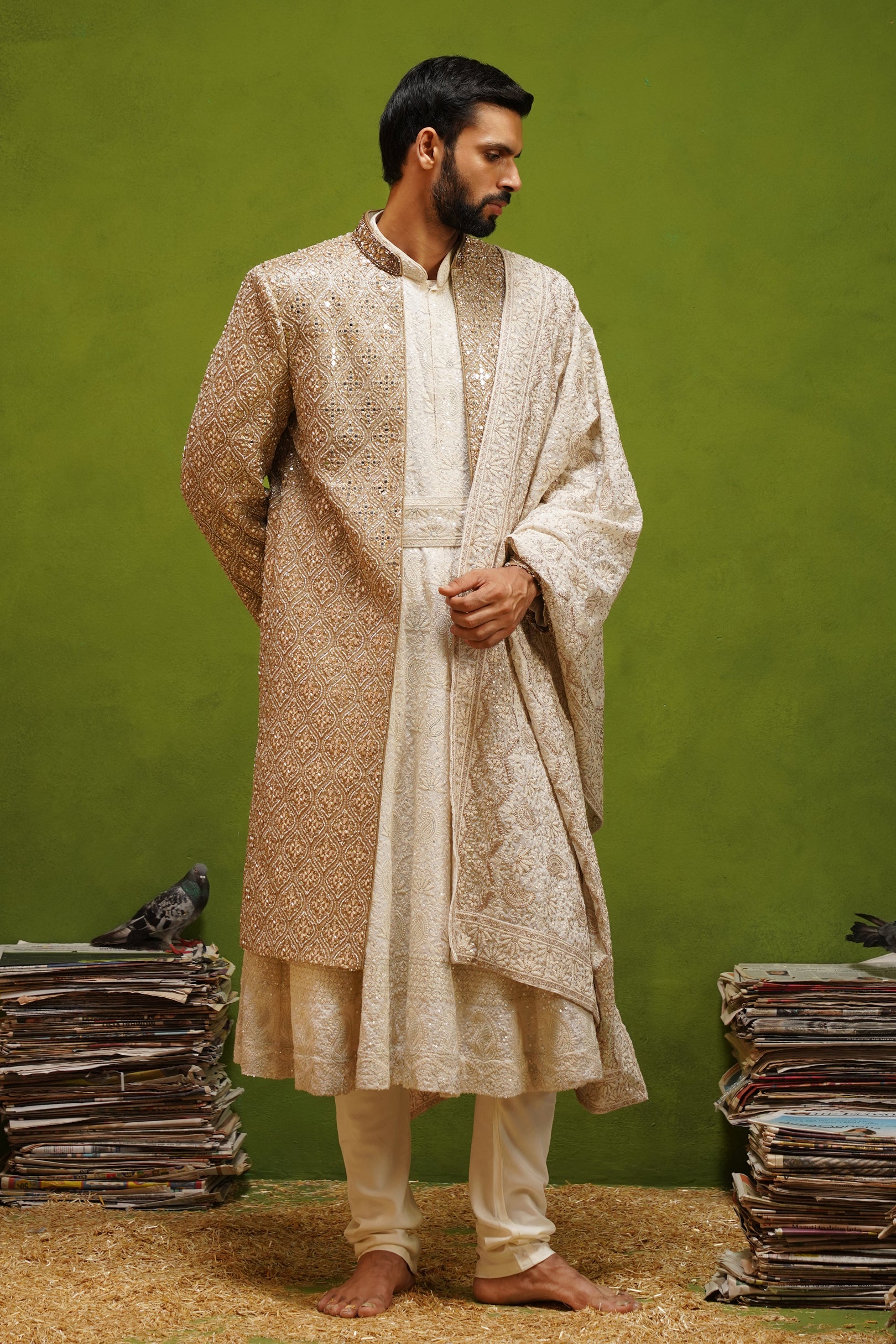 VEDANT GOLD SHERWANI SET