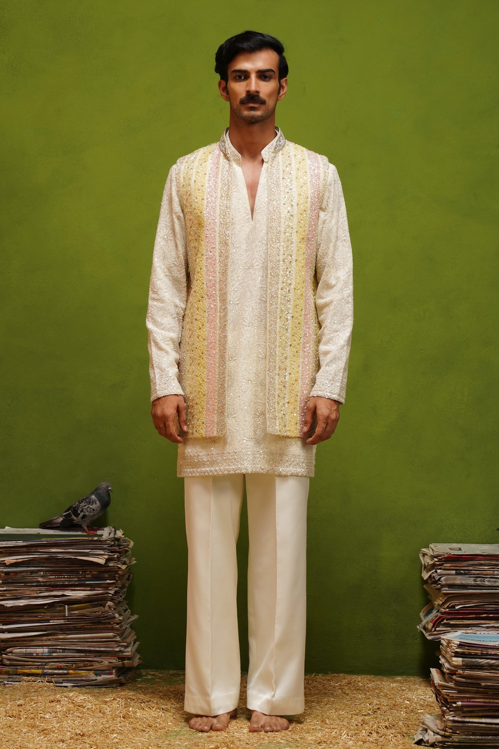 AAFREEN MULTI V NECKSHORT KURTA JACKET SET