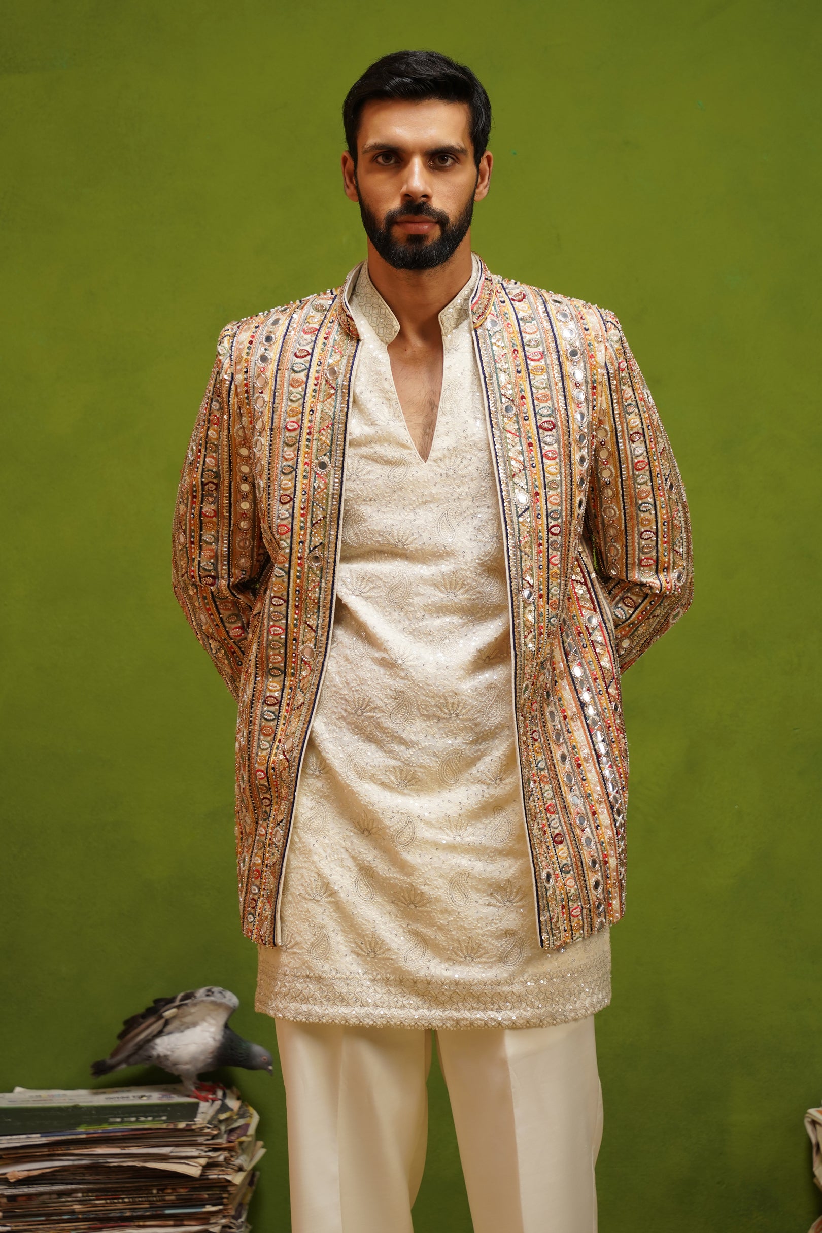 SAFAR MULTI JODHPURI SET WITH V NECK KURTA