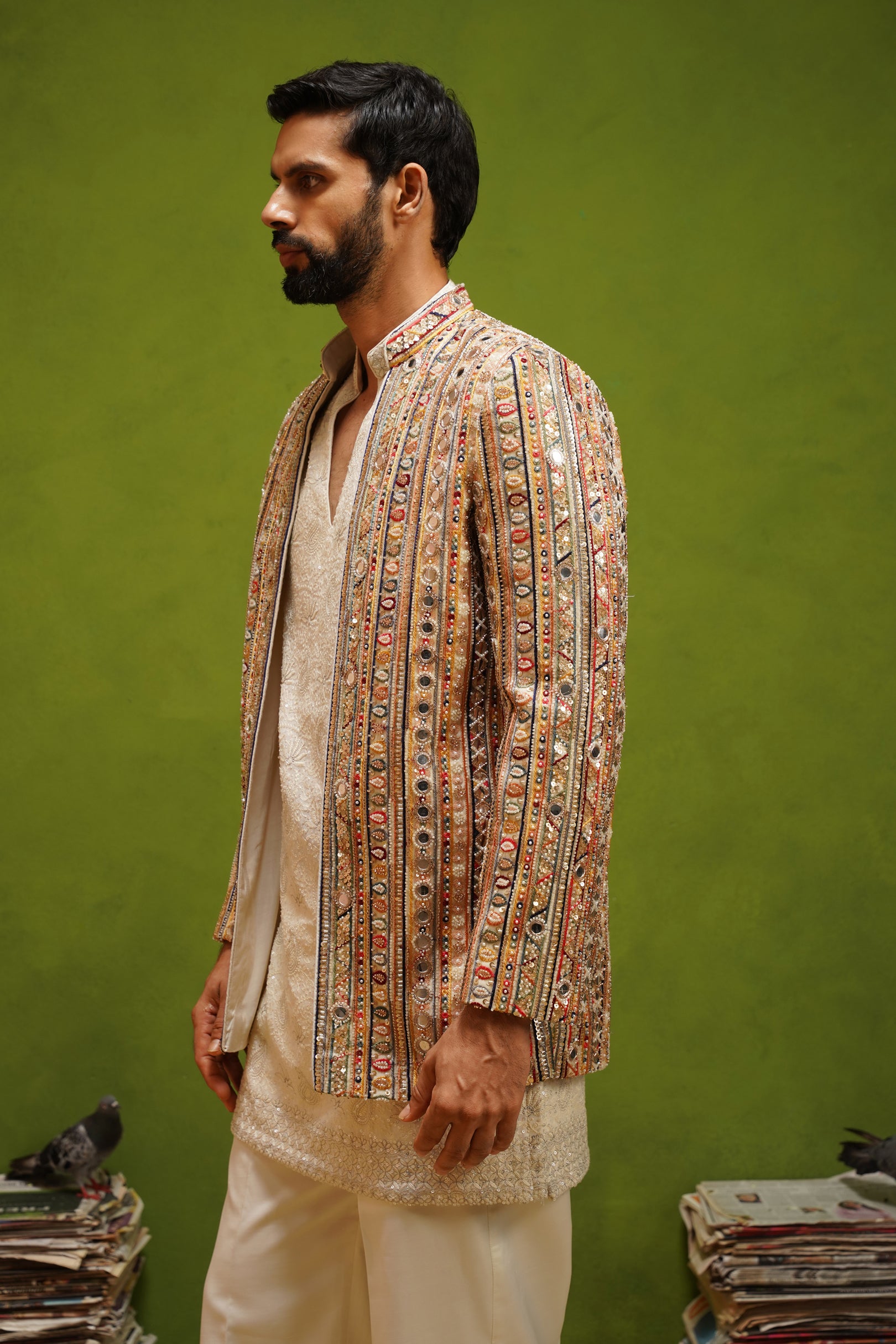 SAFAR MULTI JODHPURI SET WITH V NECK KURTA