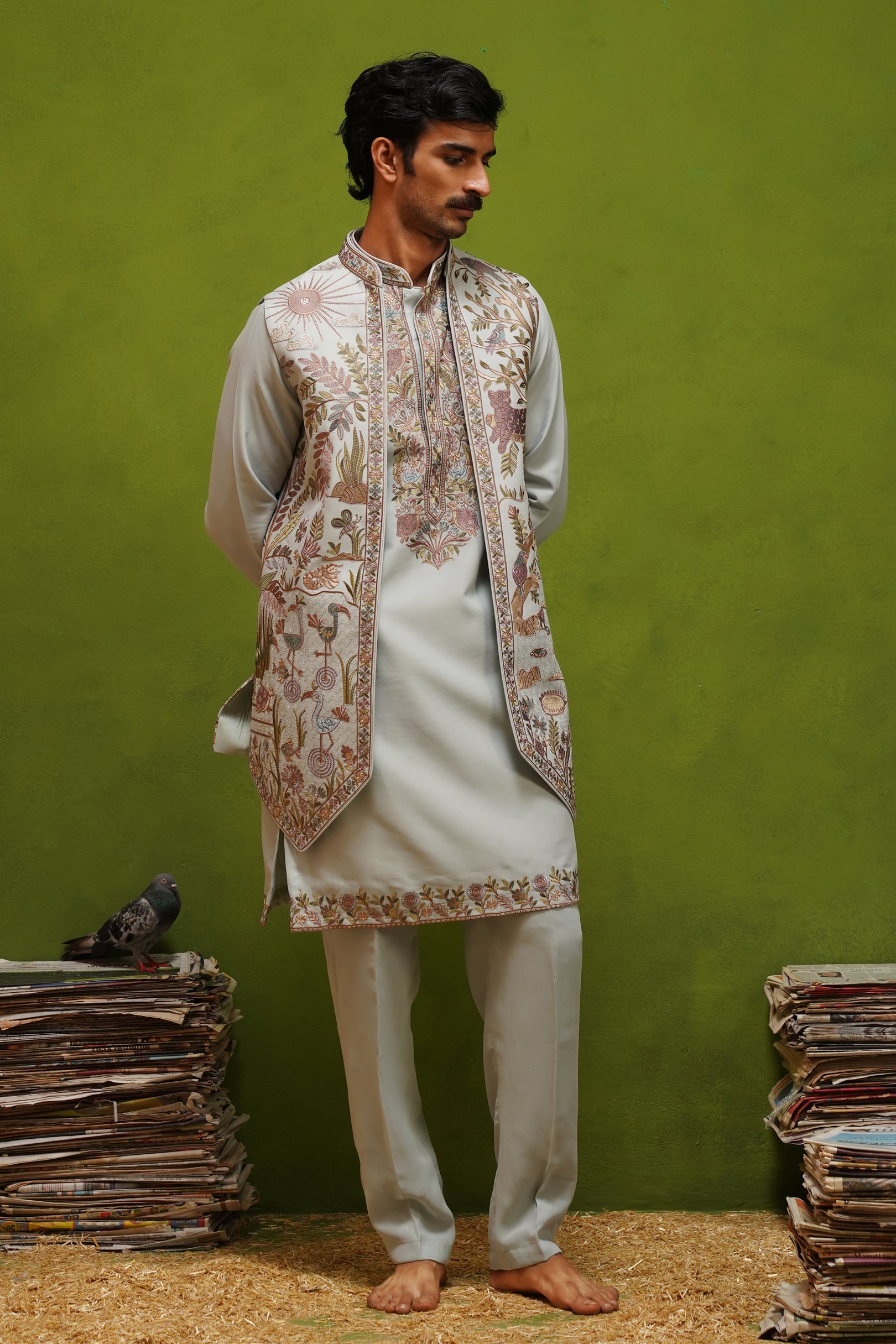 JUNGLE SKY KURTA JACKET SET