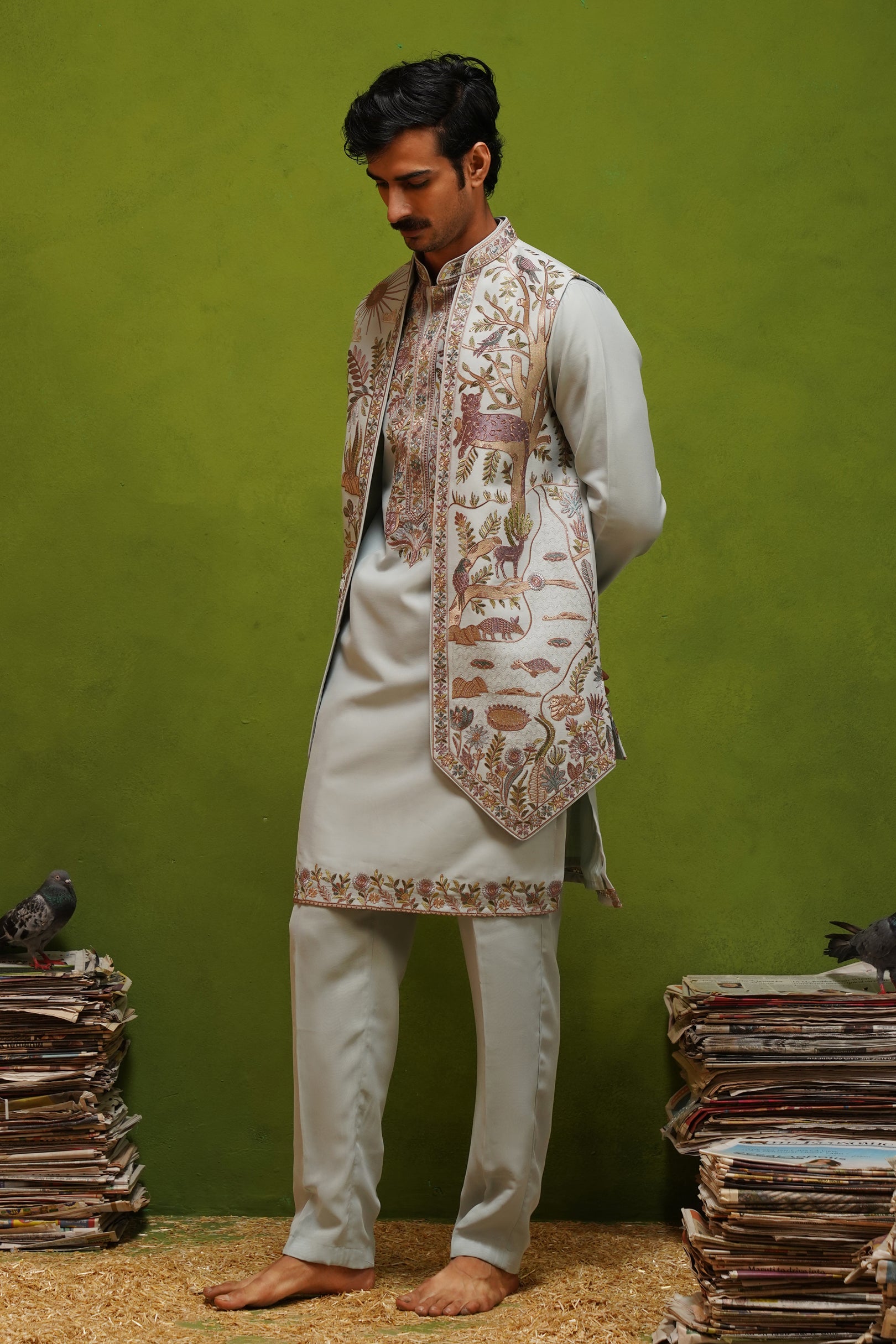JUNGLE SKY KURTA JACKET SET