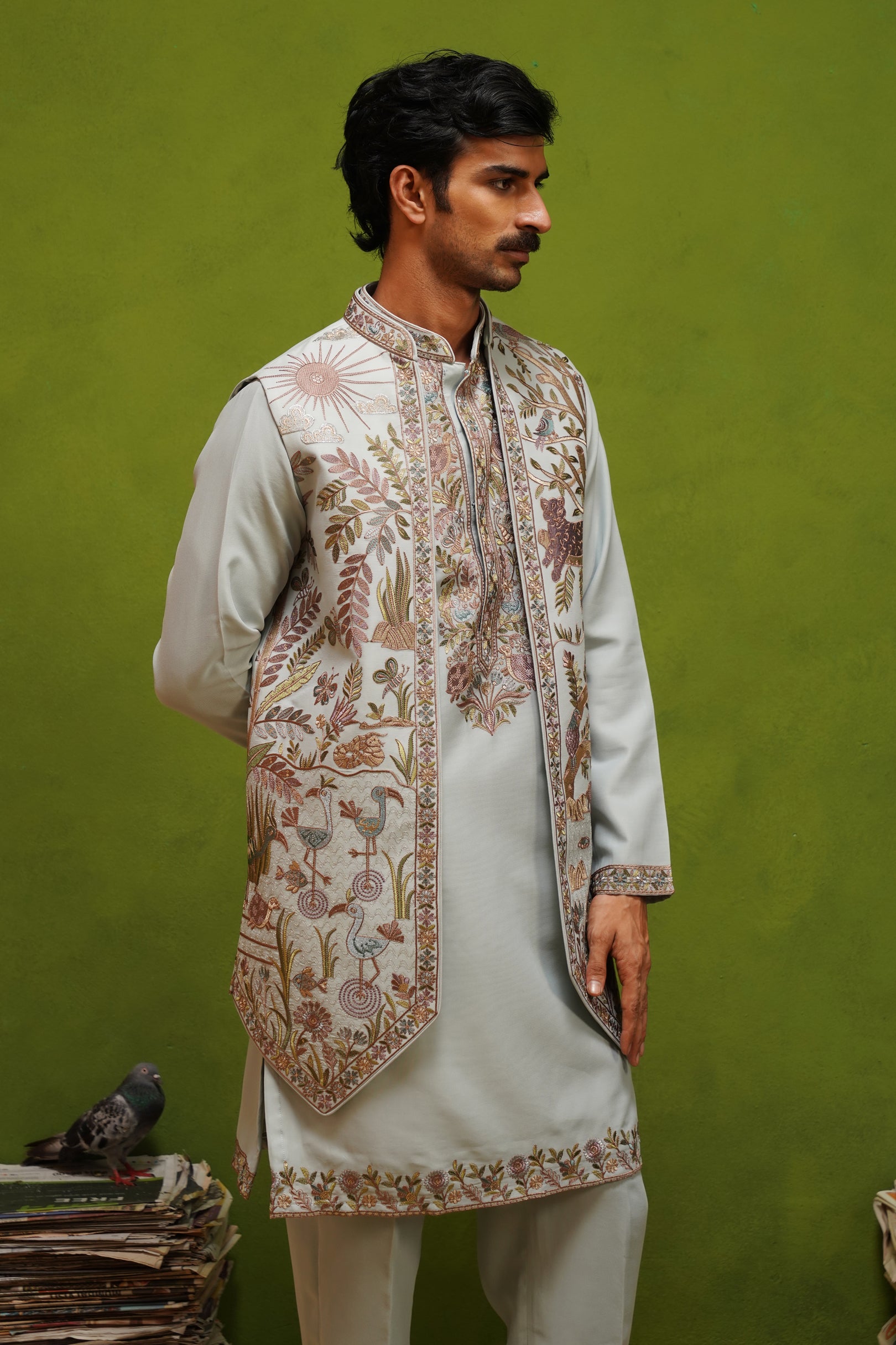 JUNGLE SKY KURTA JACKET SET