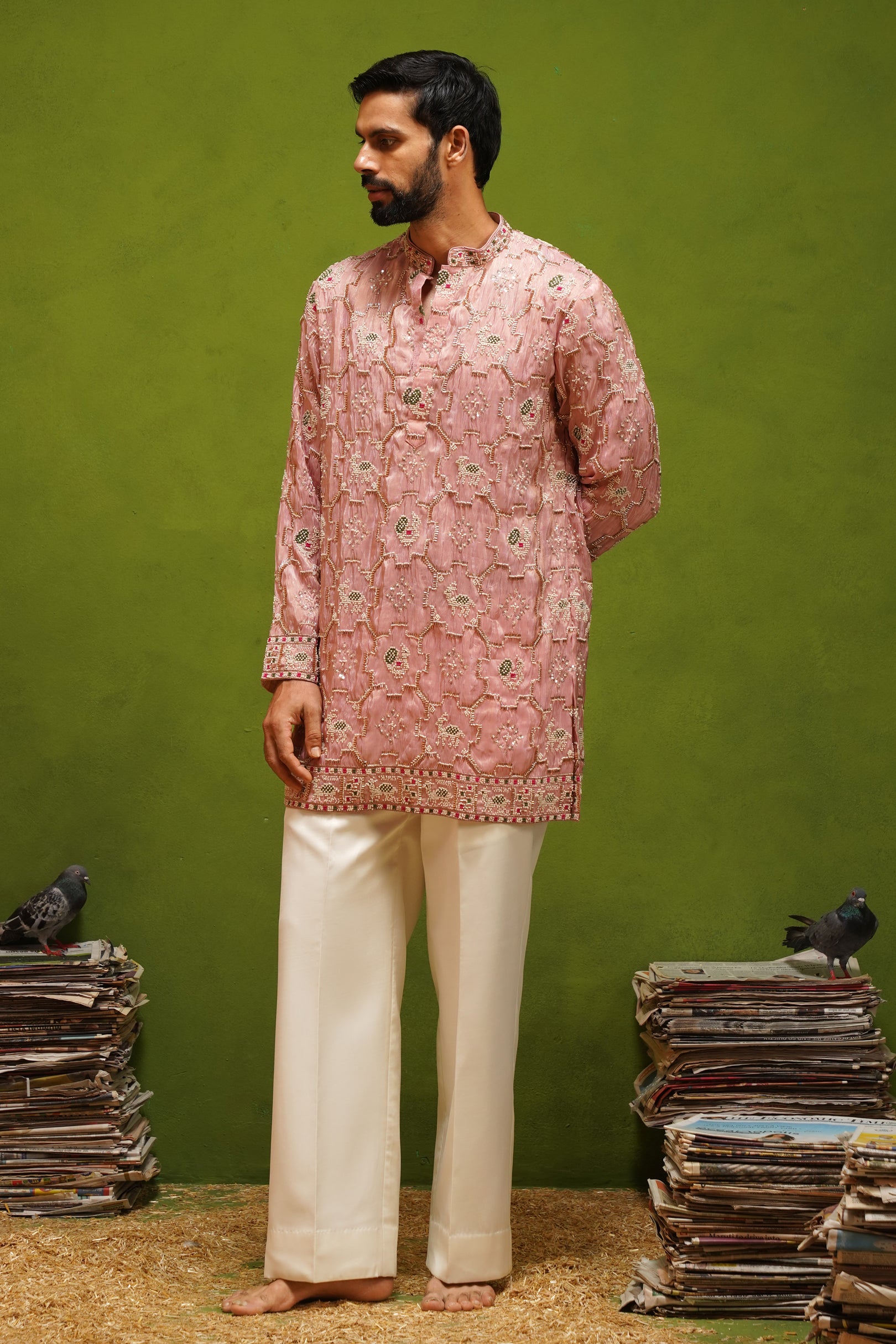 PATOLA PINK SHORT KURTA SET