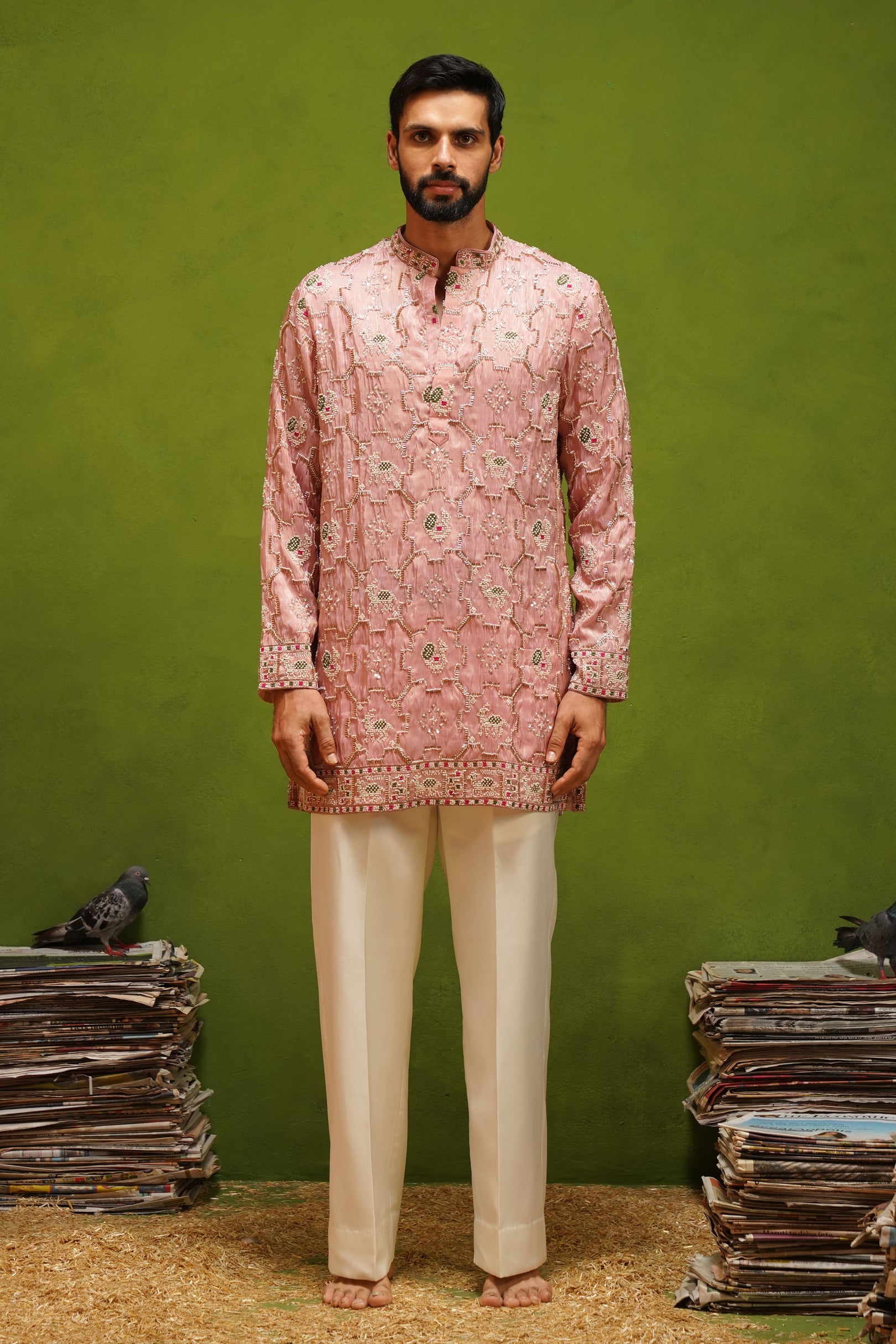 PATOLA PINK SHORT KURTA SET