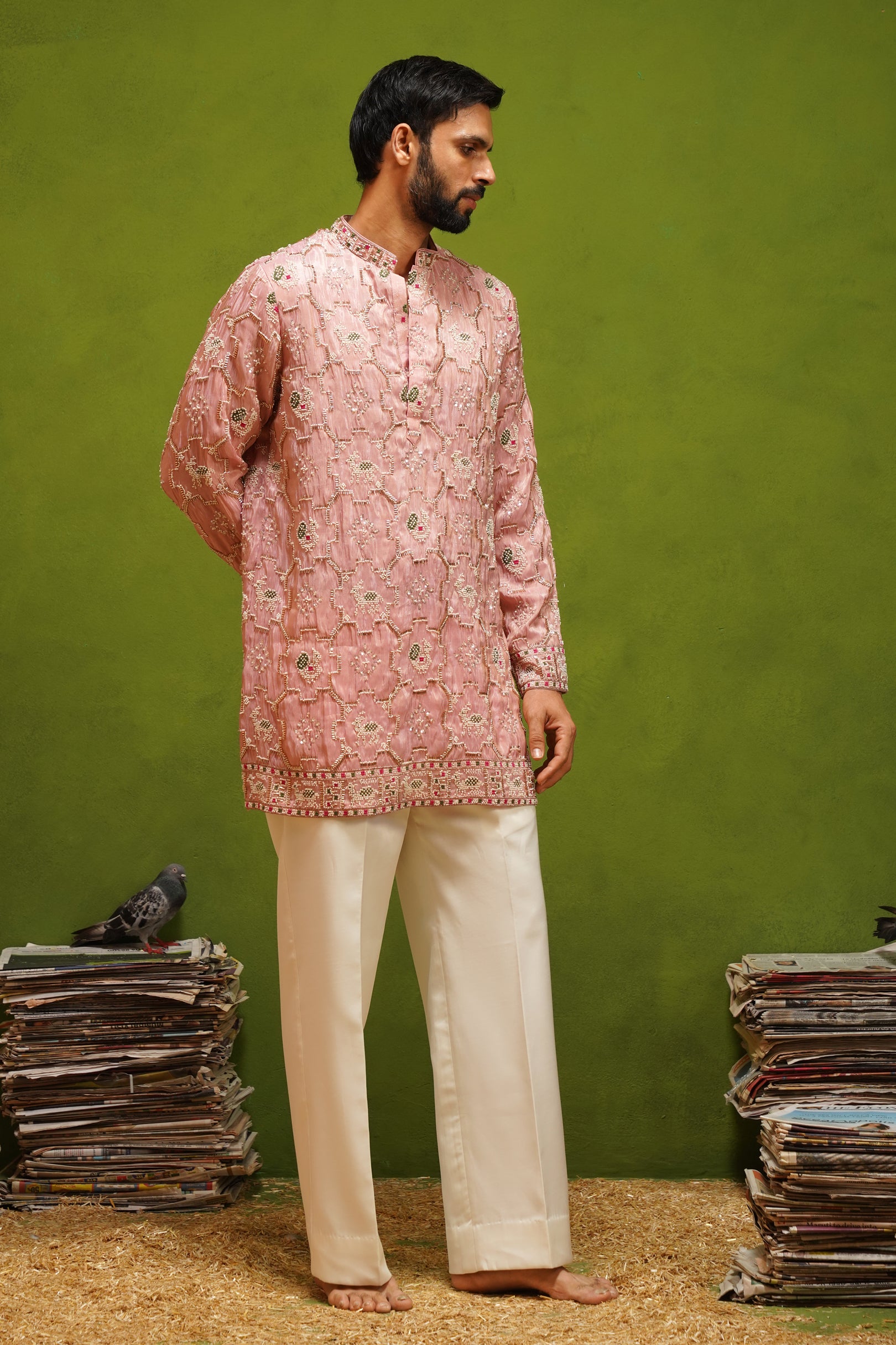 PATOLA PINK SHORT KURTA SET