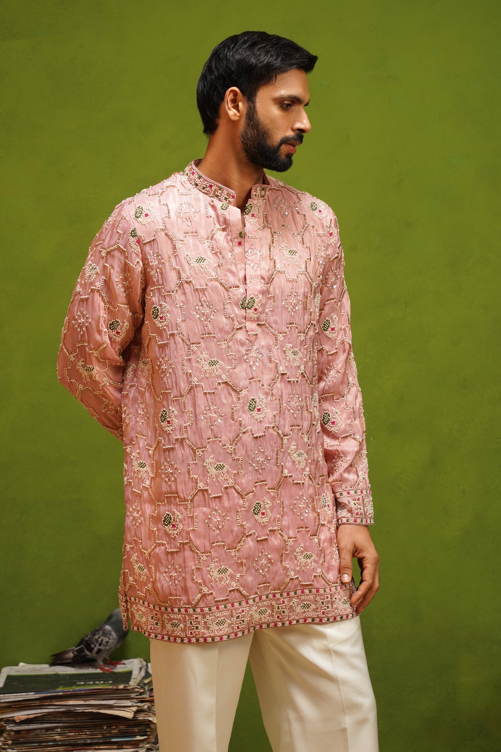 PATOLA PINK SHORT KURTA SET