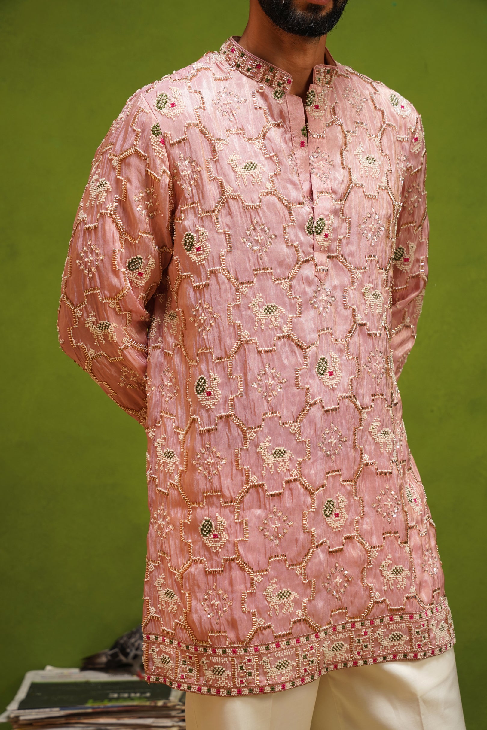 PATOLA PINK SHORT KURTA SET