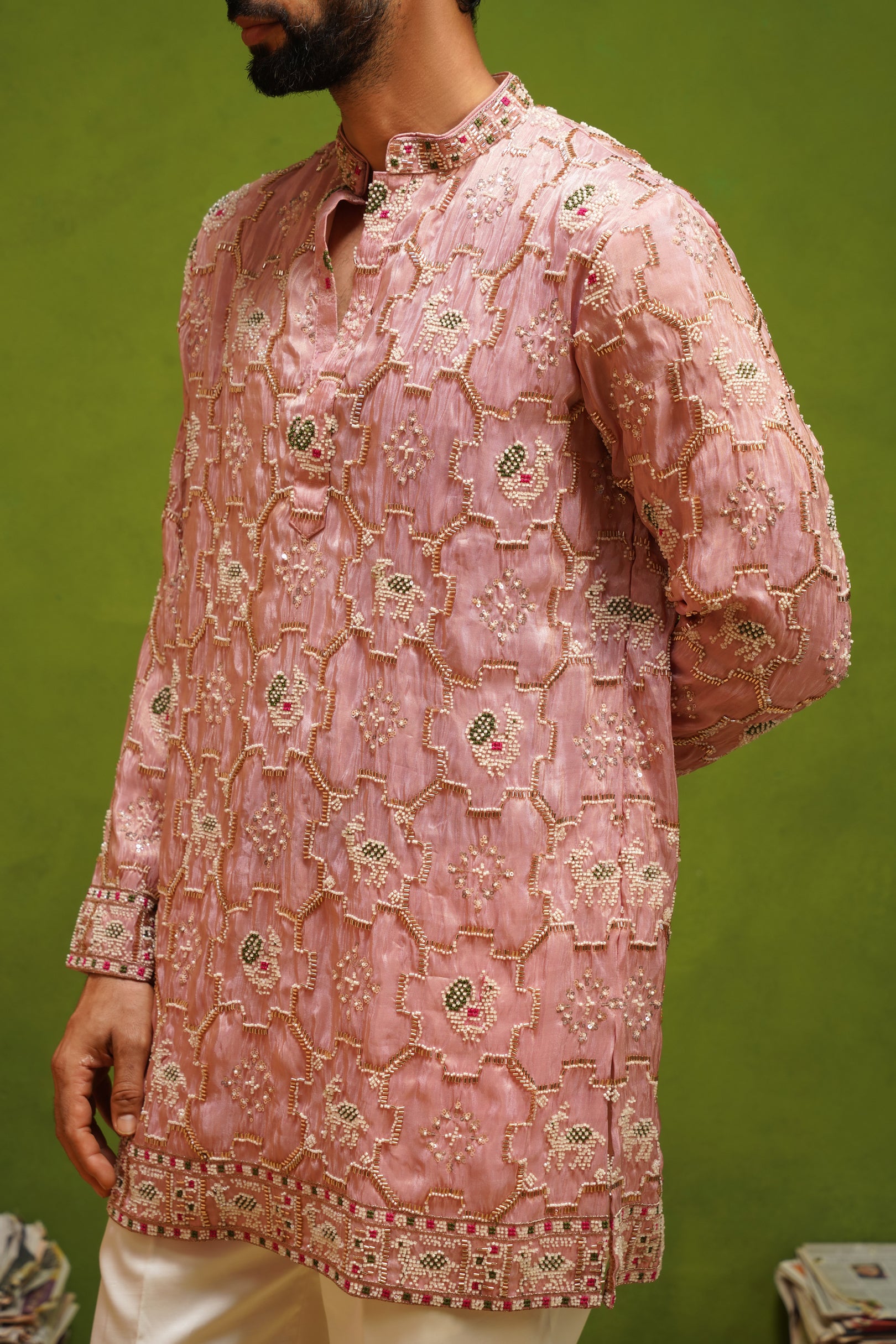 PATOLA PINK SHORT KURTA SET