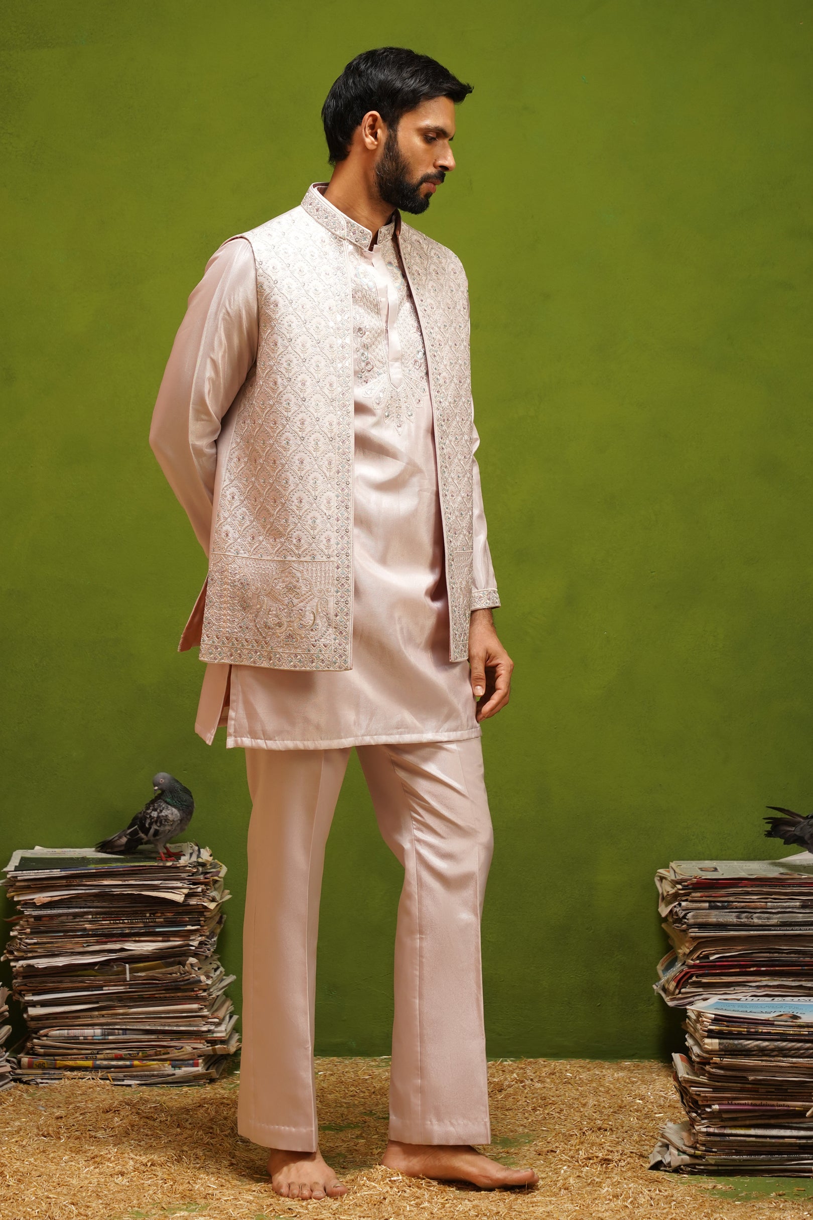 OJASV PINK SHORT KURTA JACKET SET