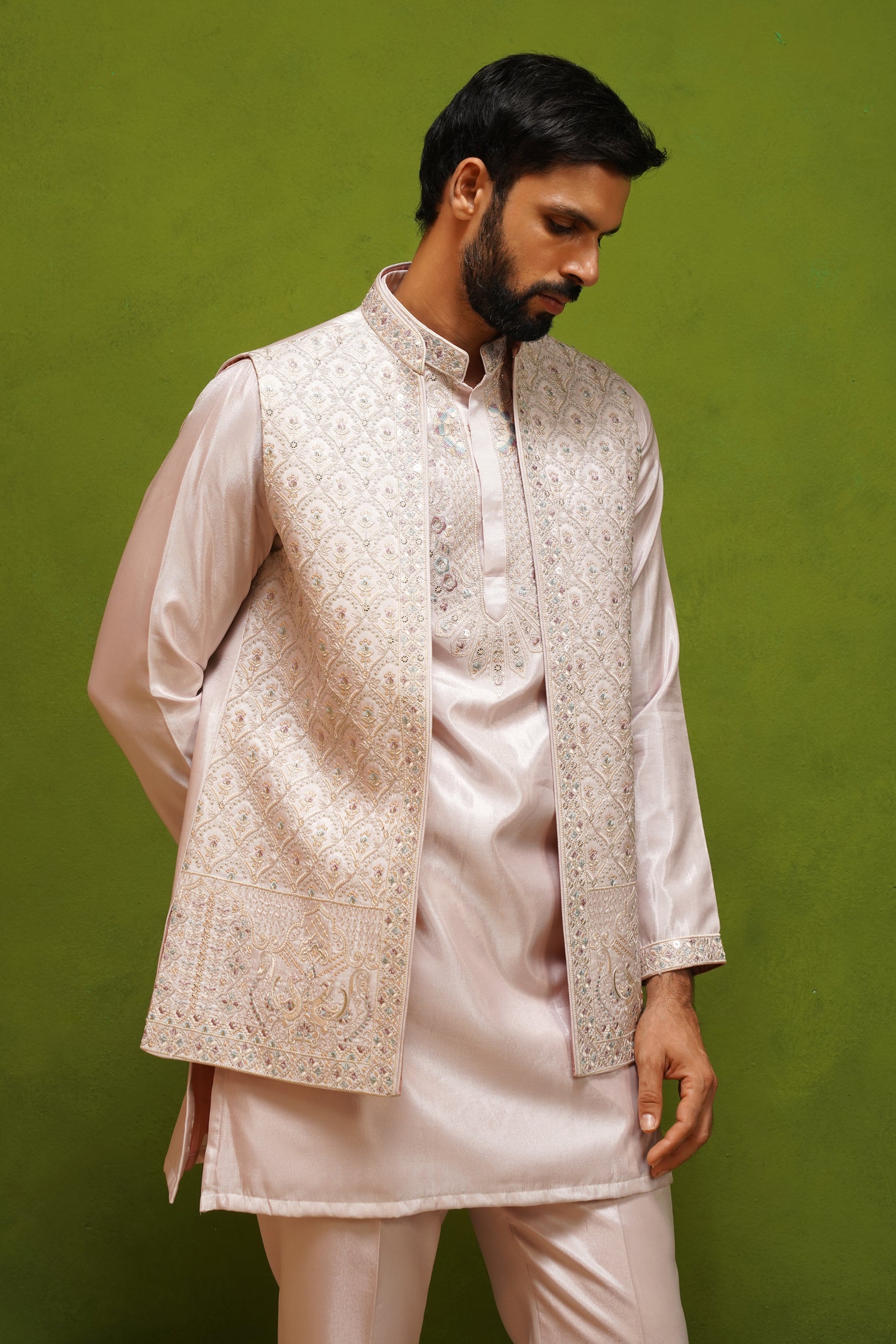OJASV PINK SHORT KURTA JACKET SET