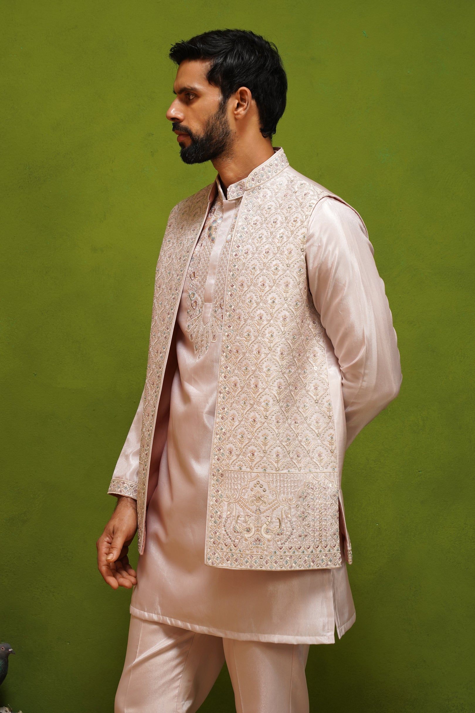 OJASV PINK SHORT KURTA JACKET SET